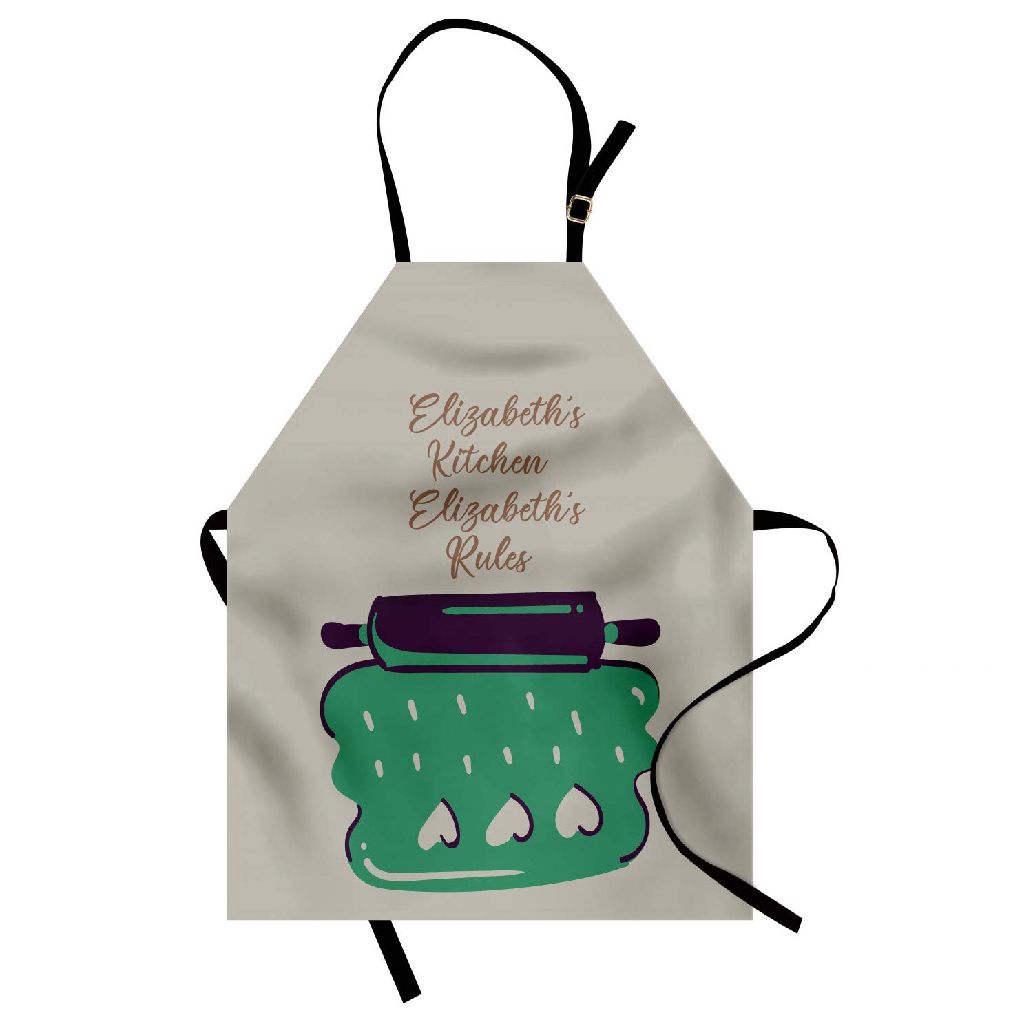 Ambesonne Personalized Chef Apron - Cartoon Love Baking Design with Rolling Pin & Heart Motif, Adjustable Neck Unisex Kitchen Bib for Cooking & Baking - Adult Size in Sea Green - Perfect Gift for Home Chefs & Baking Enthusiasts