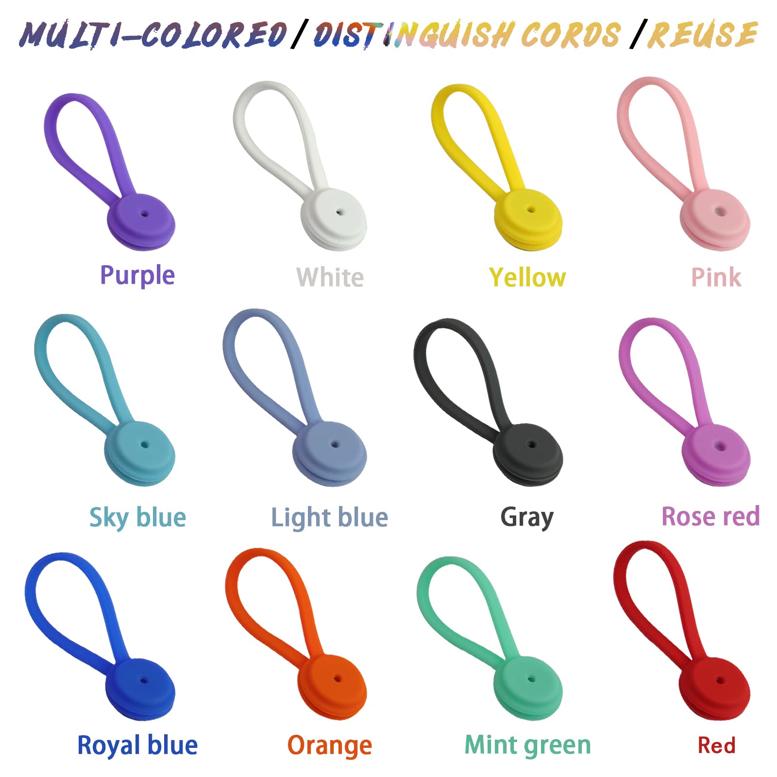 12 Pack Reusable Silicone Magnetic Cable Ties - Strong Magnetic Cable Clips for Organizing Headphone Cables, USB Charging Cords, Computer Wires - Perfect for Home, Office, and Travel Use