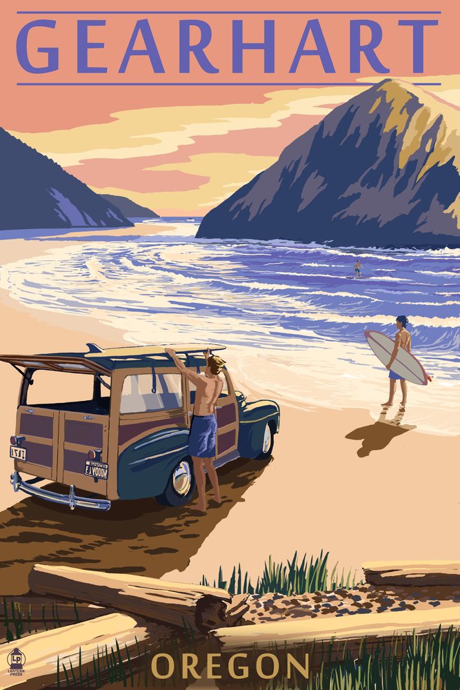 Gearhart Oregon Woody on Beach - 24x36 Gallery Quality Metal Wall Art, Aluminum Decor for Coastal Living Room, Beach House & Office