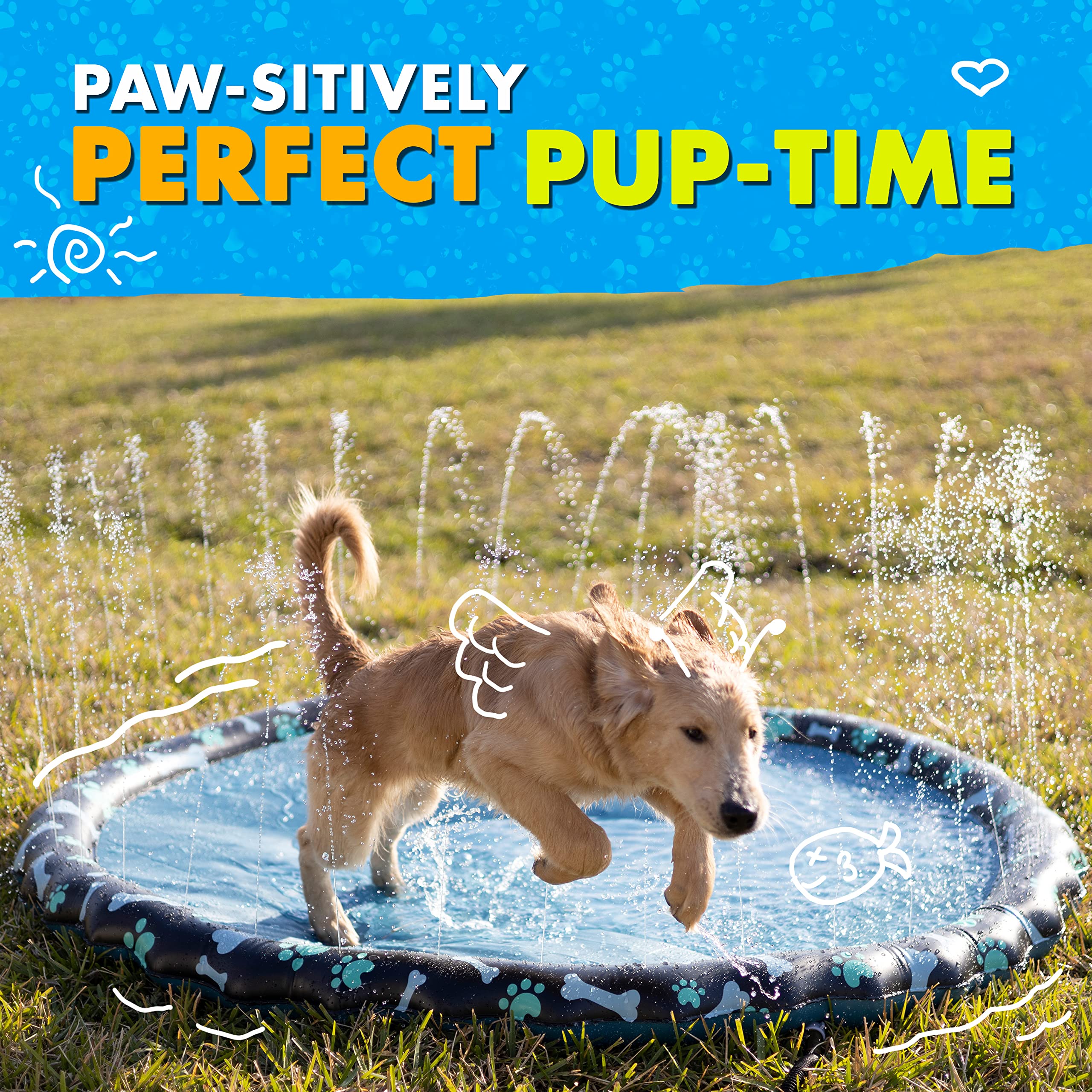 Non-Slip SplashEZ Splash Pad for Kids & Dogs - 69’’ Extra Large Outdoor Water Play Mat, Summer Sprinkler Toy for Toddlers 1-3 & Children 4-8 - Perfect for Backyard, Park, and Beach Water Fun