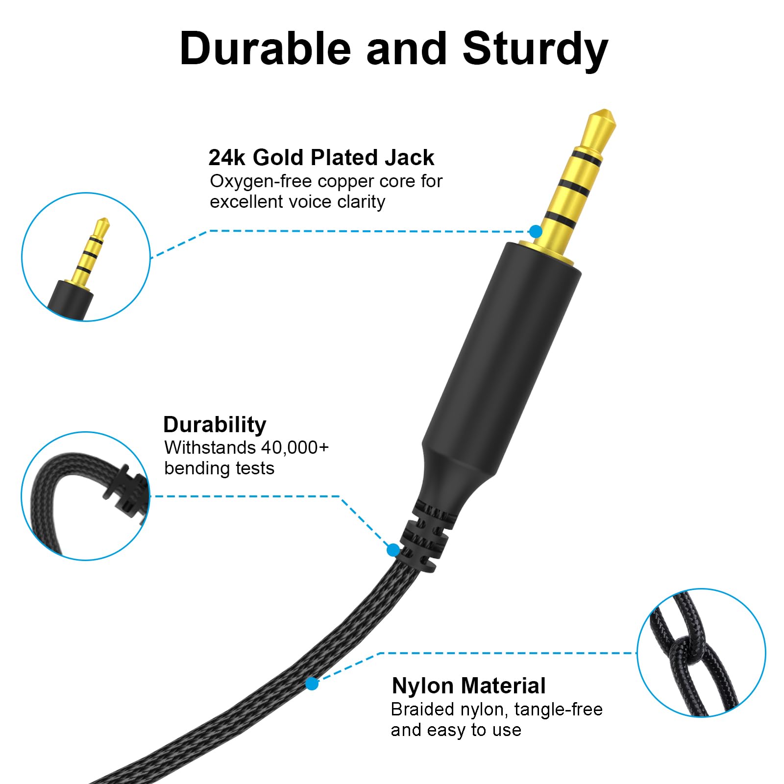HyperX Cloud Alpha Replacement Cable with Mute & Volume Control - 6.6ft Black Gaming Headset Cord for HyperX Cloud Alpha/Cloud Flight/Cloud Mix & Logitech G933/G633/G935/G635 Headsets - Perfect for PC Gaming & Streaming Setup