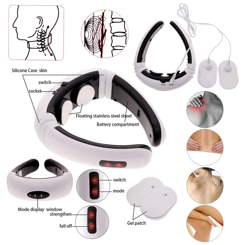Electric Neck Massager with Pulse & Magnetic Therapy - Instant Pain Relief for Shoulder, Back & Muscle - Perfect for Office, Travel & Home Use