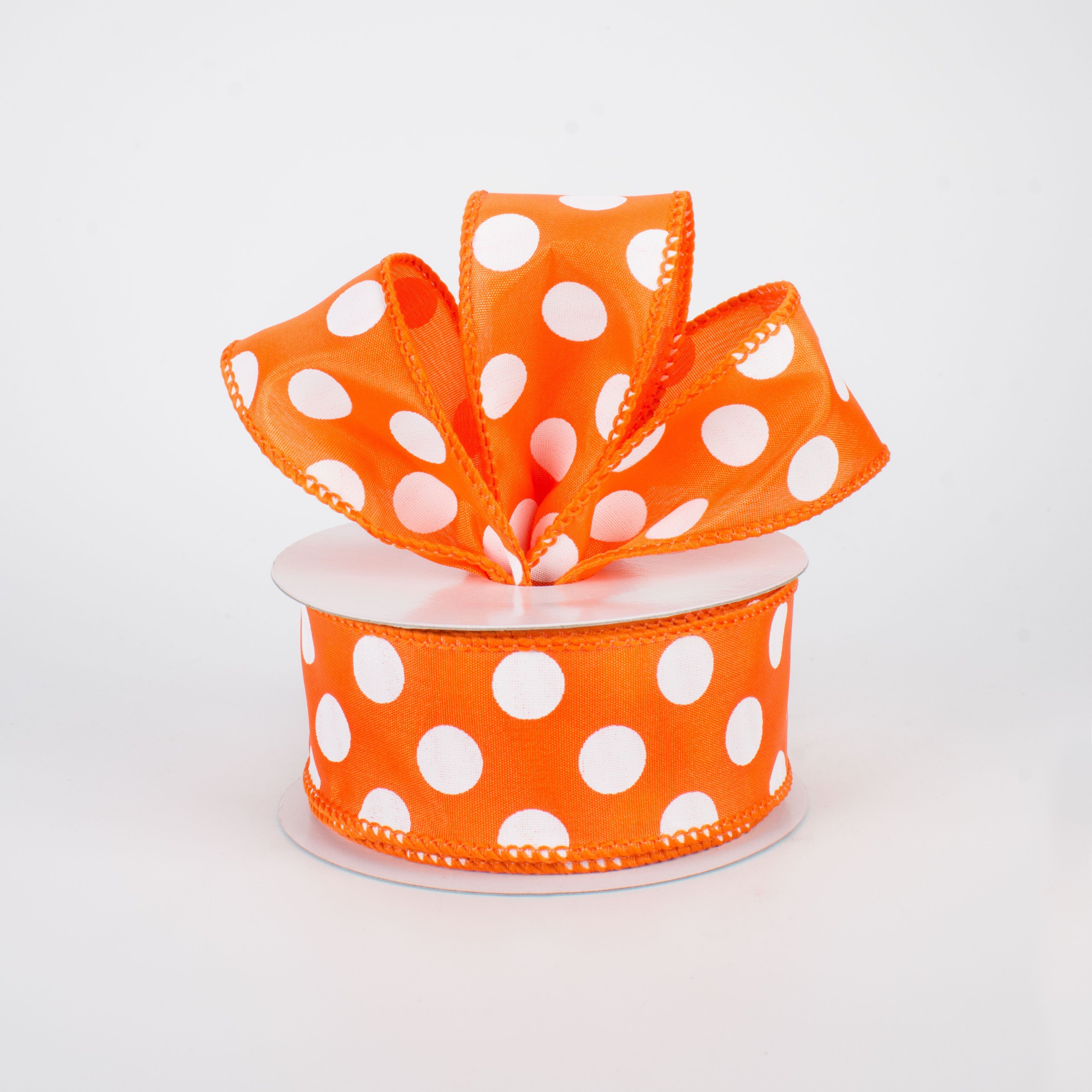 1.5 Inch Big Polka Dot Ribbon - Orange and White Grosgrain Ribbon (10 Yards) for Gift Wrapping, DIY Crafts, Party Decorations and Hair Bows