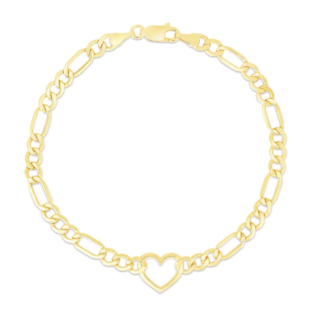 10K Gold Heart Figaro Chain Bracelet for Women - Elegant Valentine's Day Gift, Anniversary Present & Everyday Jewelry - Perfect for Date Nights, Weddings & Special Occasions