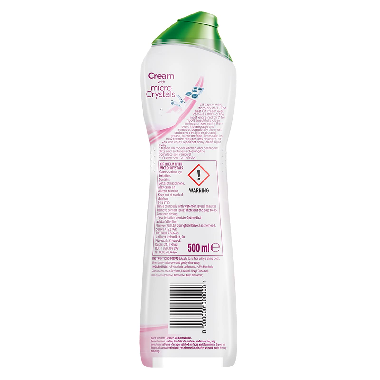 Cif Multi-Purpose Cream Cleaner for Kitchen, Bathroom & Surfaces - 500ml Bottle (Pink Flower Scent) | Removes Grease, Stains & Dirt | Ideal for Countertops, Tiles & Appliances