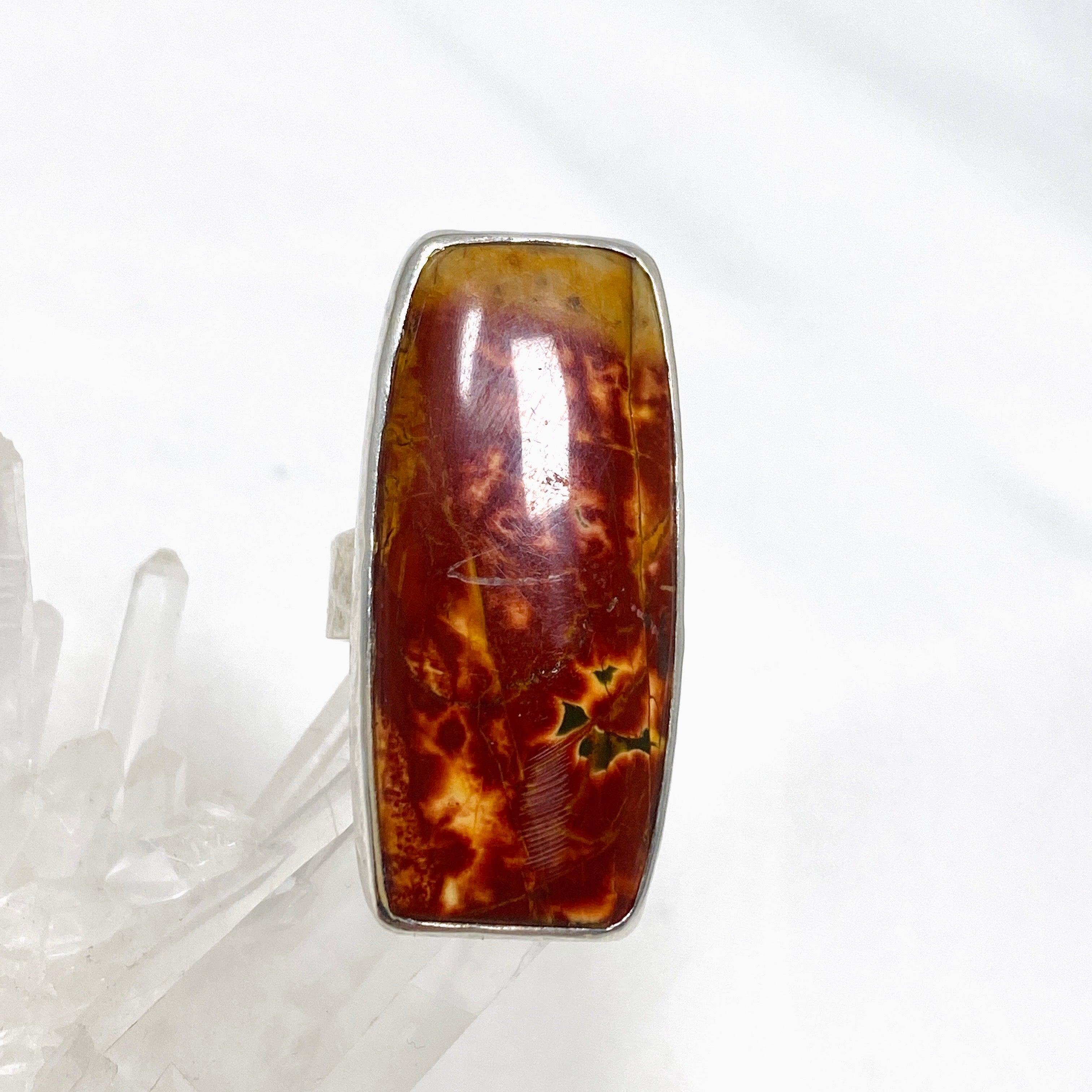 Cherry Creek Jasper Hammered Rectangular Ring for Women - Size 8 KRGJ1606 | Boho Chic Jewelry, Healing Stone Accessory for Meditation & Spiritual Gifts