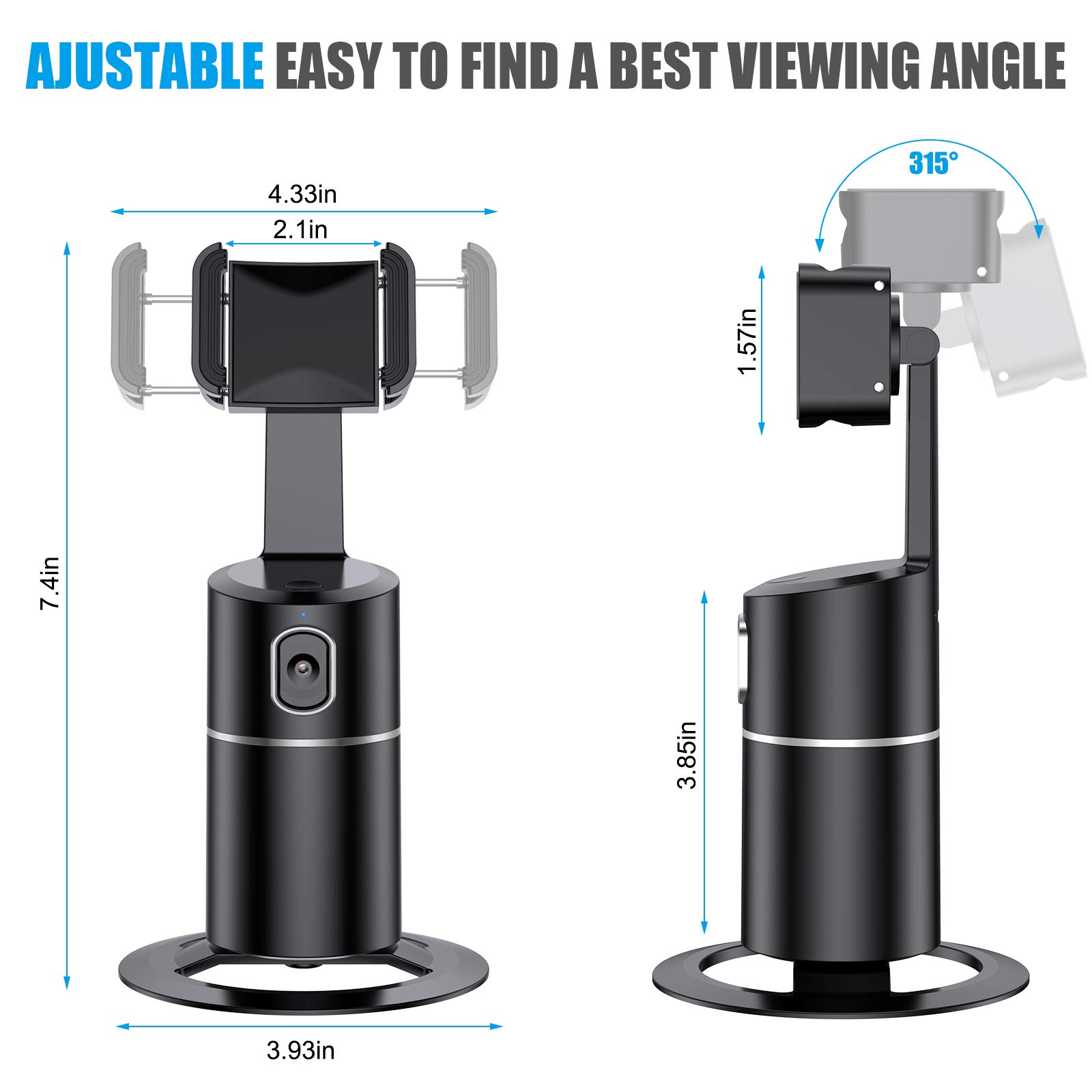 Auto Face Tracking Phone Tripod Stand - 360° Rotation Smart Body Tracking Selfie Mount for iPhone & Android - No App Required - Perfect for TikTok, Vlogging, YouTube Live Streaming & Video Recording