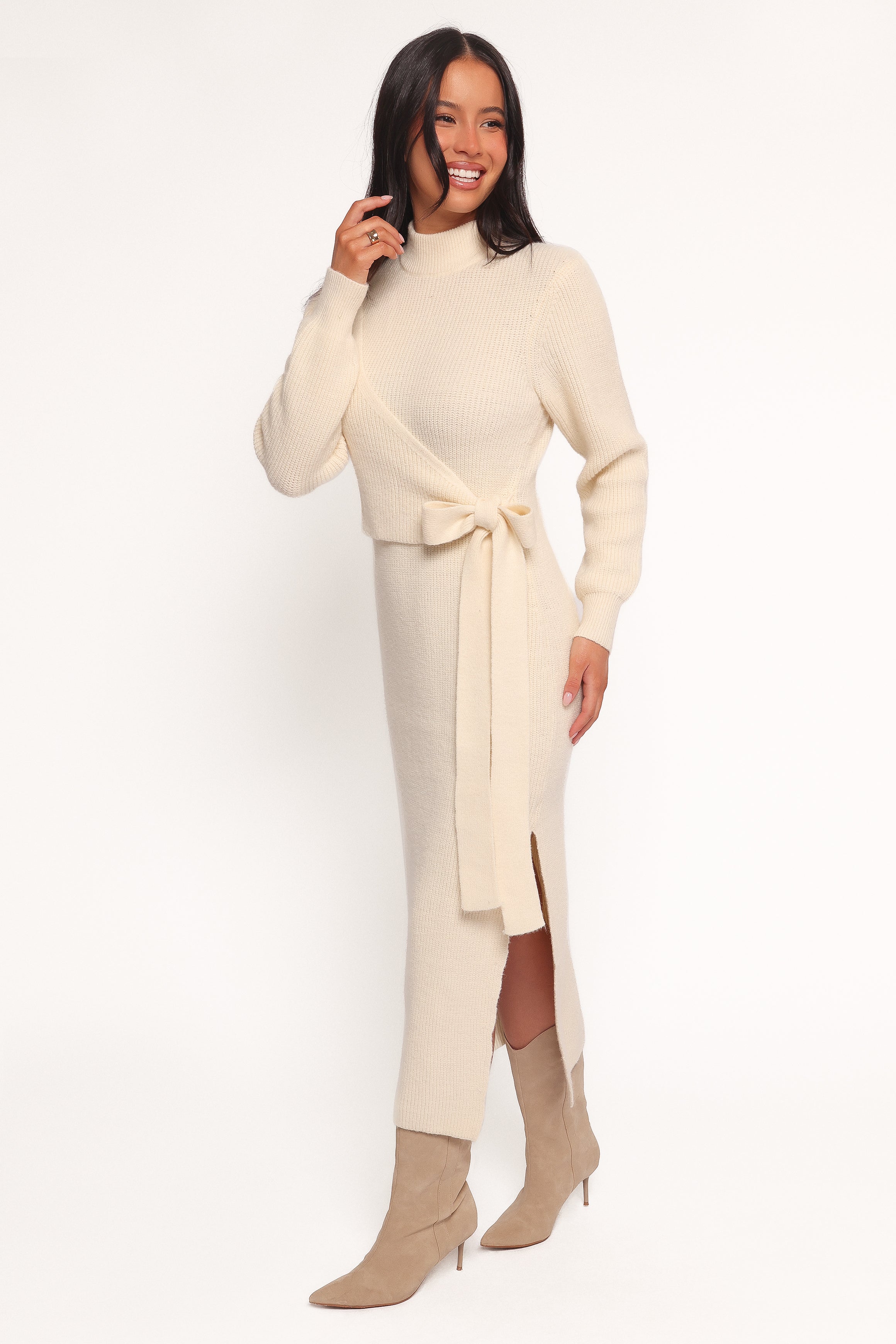 Aerin Knit Dress for Women - Soft Cream Sweater Dress, Casual & Elegant, Perfect for Fall, Winter, Office Wear & Date Nights