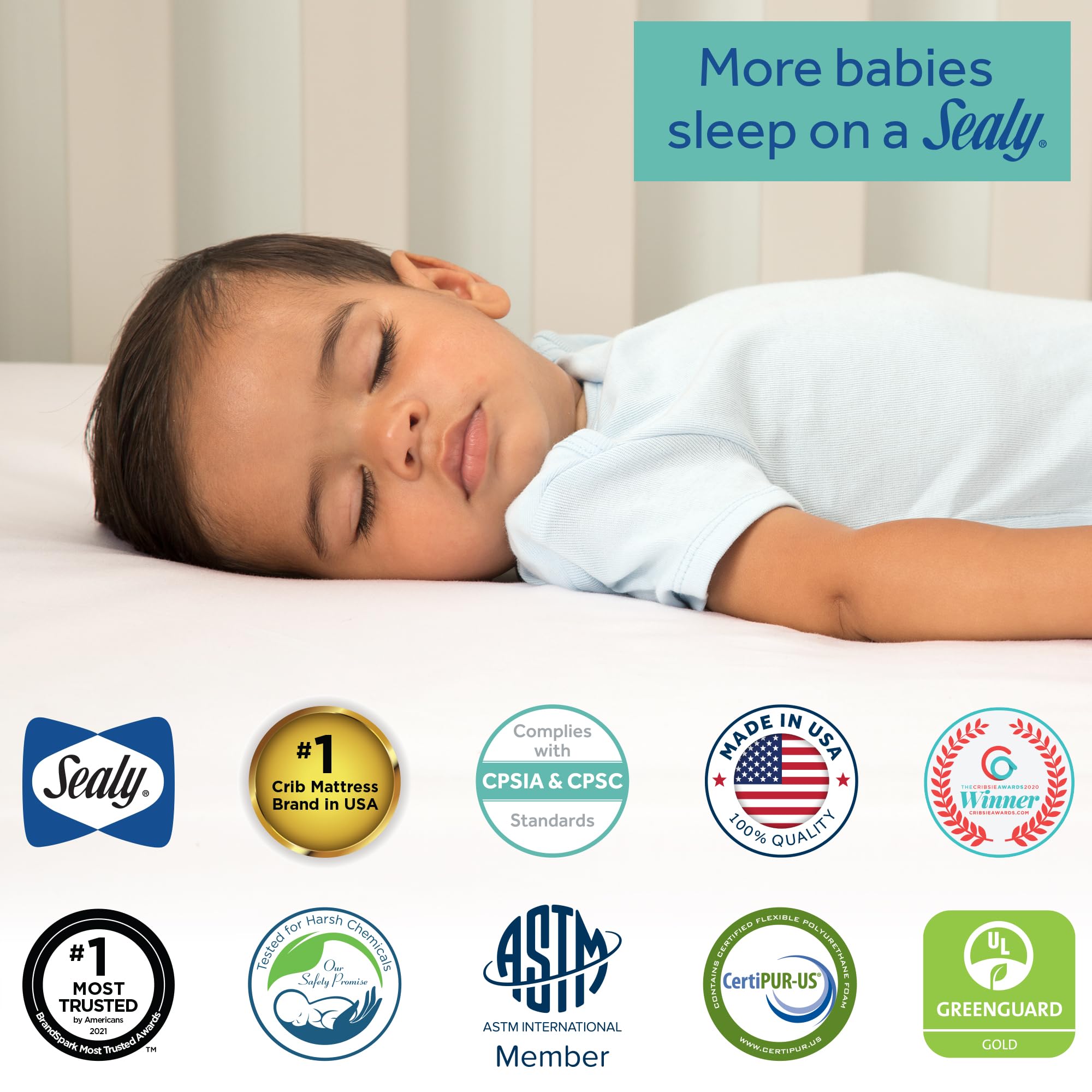 Sealy Baby Posture Perfect 2-Stage Waterproof Crib Mattress with Toddler Bed Fit - Hybrid Memory Foam & 150 Premium Coils - GREENGUARD Gold Certified, Safety Tested - Made in USA (52