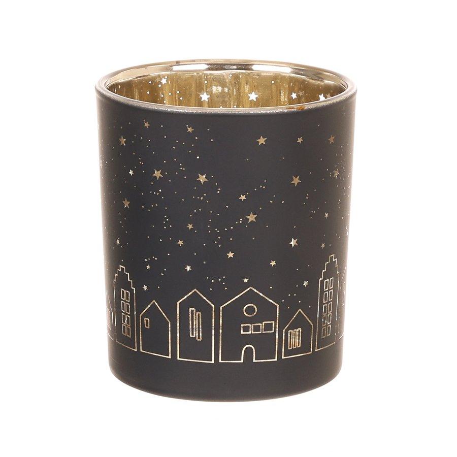 NANKAI TSUSHO Christmas Glass Candle Holder 10cm - City of Light Decorative Holiday Centerpiece (306g) for Home, Party & Wedding Decorations