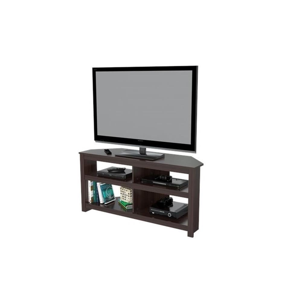 Inval MTV-13519 Corner TV Stand for 50 Inch Flat Screen TVs, Espresso Wengue Entertainment Center with 4 Open Storage Shelves - Perfect for Living Room, Bedroom & Home Theater Setup