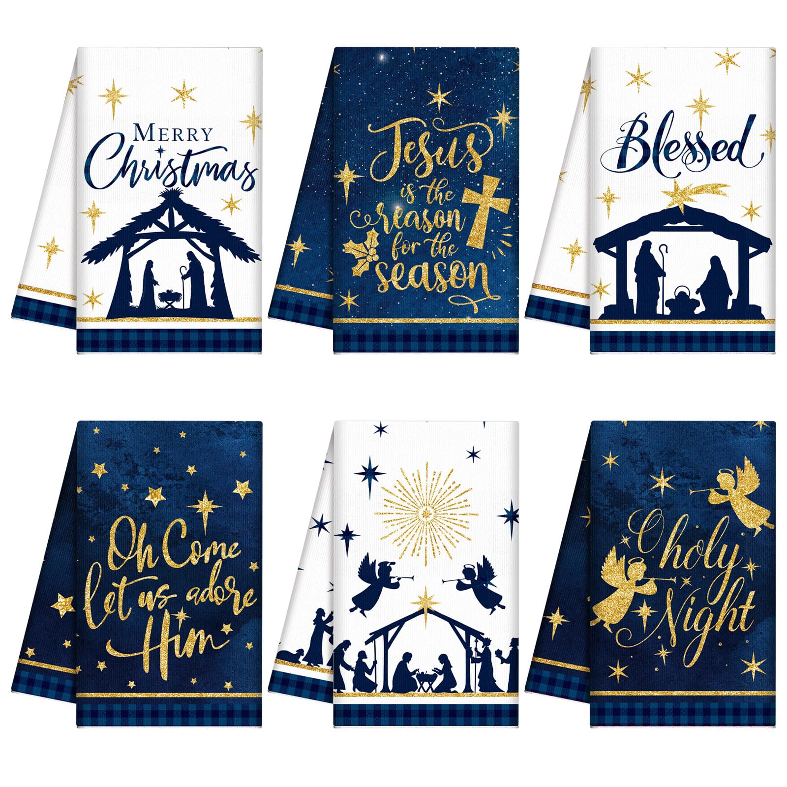Oudain 6-Pack Christmas Kitchen Towels Set - Nativity Scene Dish Towels, Hand Towels & Tea Towels for Holiday Decor - Perfect for Christmas Party Supplies, Gifts & Festive Kitchen Decorating