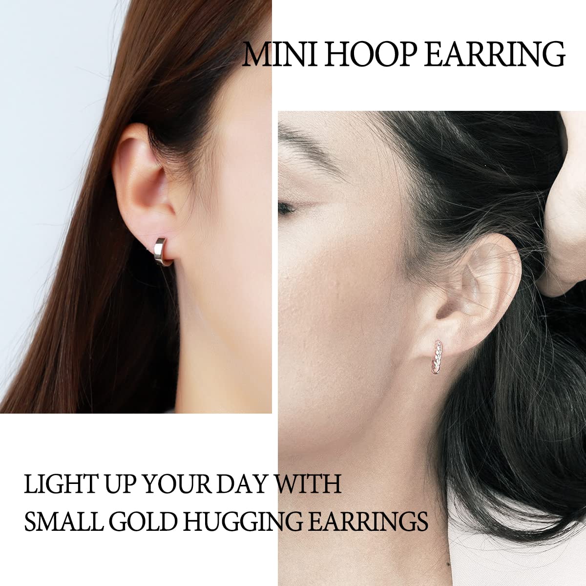 3 Pairs 925 Sterling Silver Small Huggie Hoop Earrings for Women - Hypoallergenic Cubic Zirconia Twisted Mini Hoops - Cuff Earrings for Girls & Teens - Perfect for Everyday Wear, Parties & Gifts