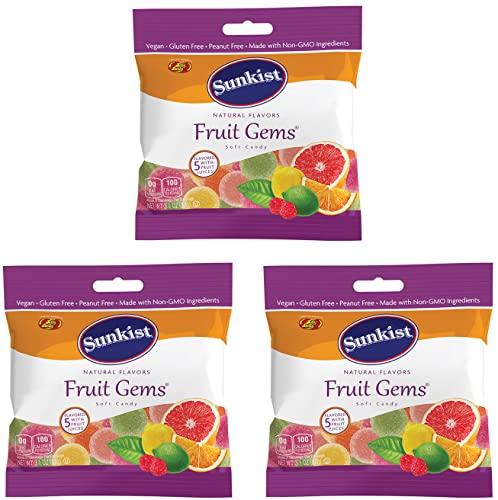 Sunkist Fruit Gems Soft Candy - Bulk Pack of 3 (3.1 Oz Each) | Chewy Fruit Flavored Candy for Parties, Halloween Treats & Office Snacks