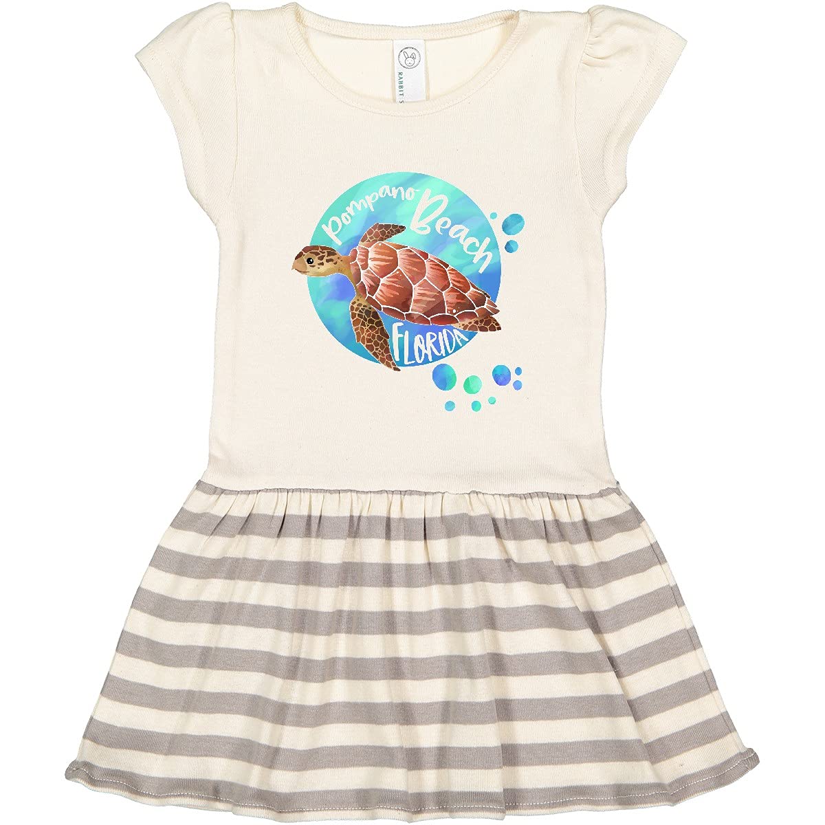 Inktastic Pompano Beach Florida Swimming Sea Turtle with Bubbles Toddler Dress - Cute Baby Girl Outfit for Beach Vacation, Summer Play & Family Photos