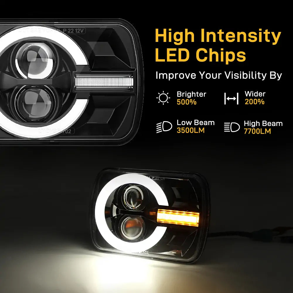 LOYO New Upgrade 5x7 LED Headlights and Tail Lights Kit - Compatible with Jeep Wrangler YJ (1987-1995) - High Brightness Waterproof Off-Road Lighting for Night Driving & Adventure