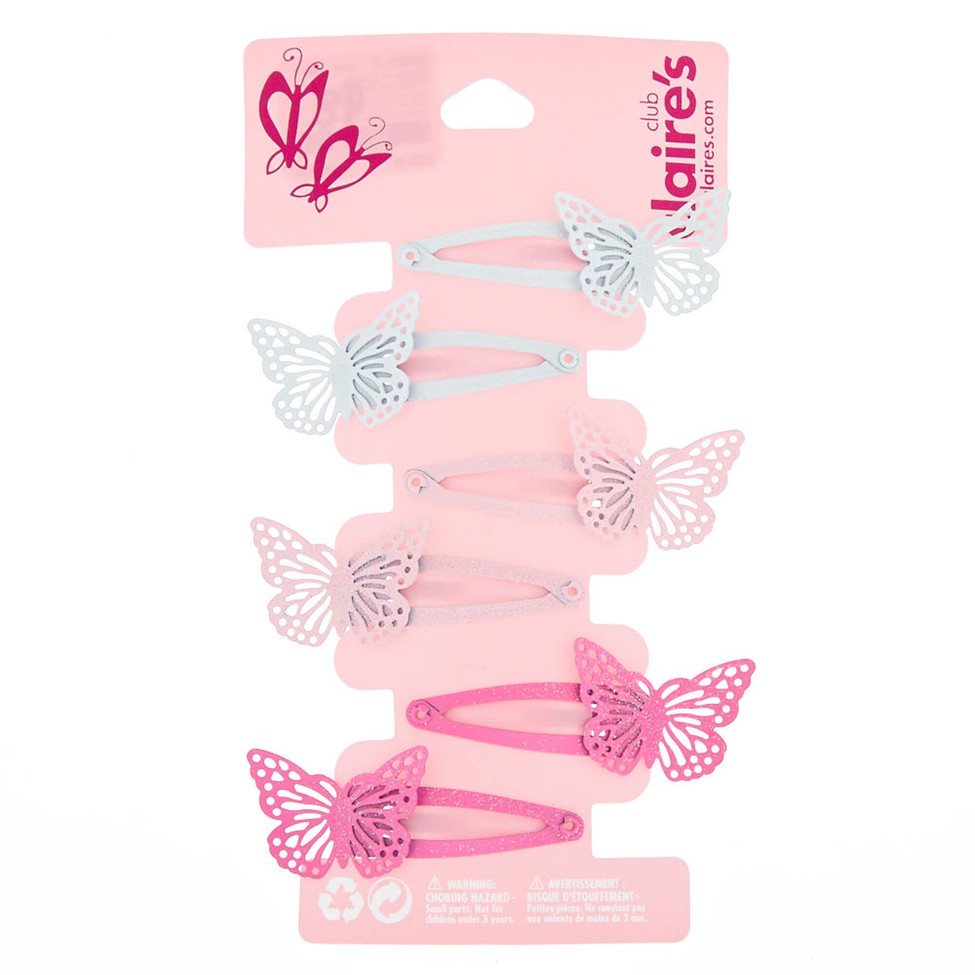 Glitter Butterfly Hair Clips for Girls - 6 Pack Pink Snap Clips for School & Parties