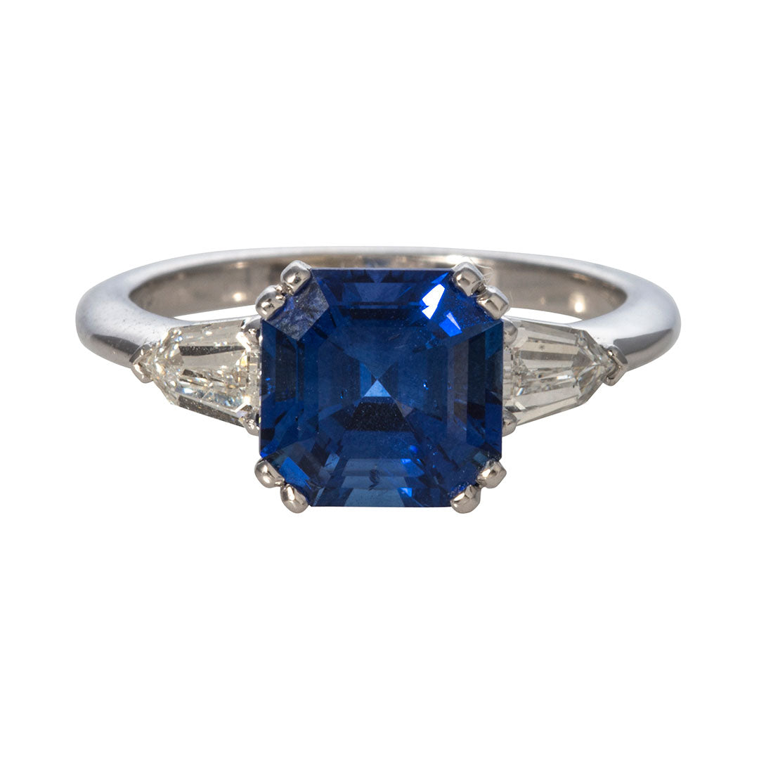 3ct Asscher Cut Sapphire & Diamond Three Stone 14K Gold Engagement Ring for Women - Perfect for Proposals, Anniversaries & Special Occasions
