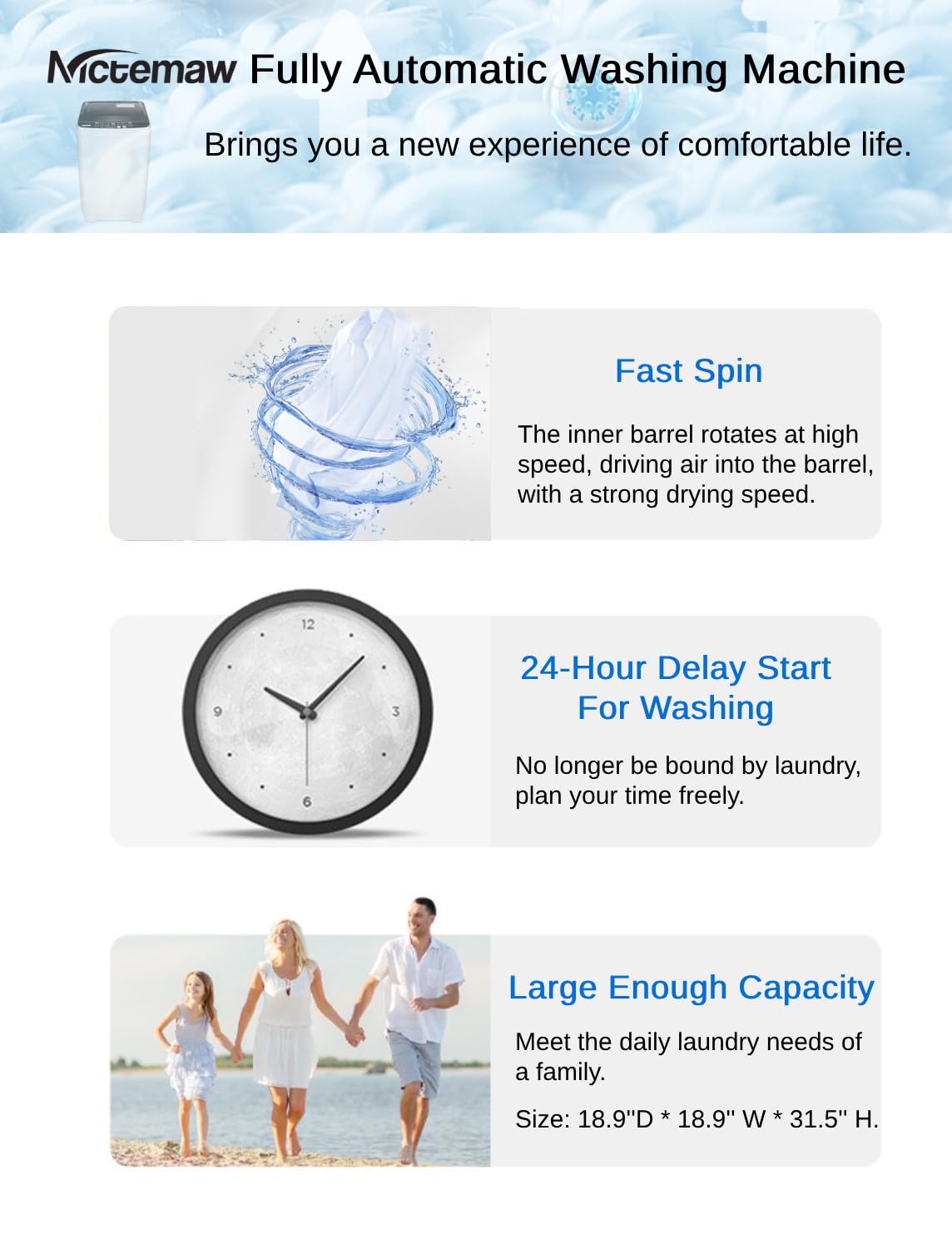 Portable Washing Machine 17.8Lbs Capacity - Full Automatic Washer Dryer Combo 2.3 Cu.ft with 10 Wash Programs & 8 Water Levels - Compact Laundry Solution for Apartments, RVs, Dorms & Small Spaces - Perfect for Travel, Camping & Tiny Homes