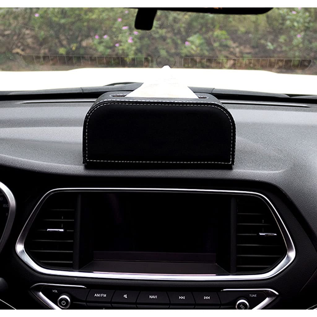 Premium Leather Car Tissue Box Cover - Universal Dashboard & Seat Organizer for Cars, SUVs & Trucks - Multi-Use Auto Tissue Holder (Black) - Perfect for Road Trips, Commuting & Family Travel