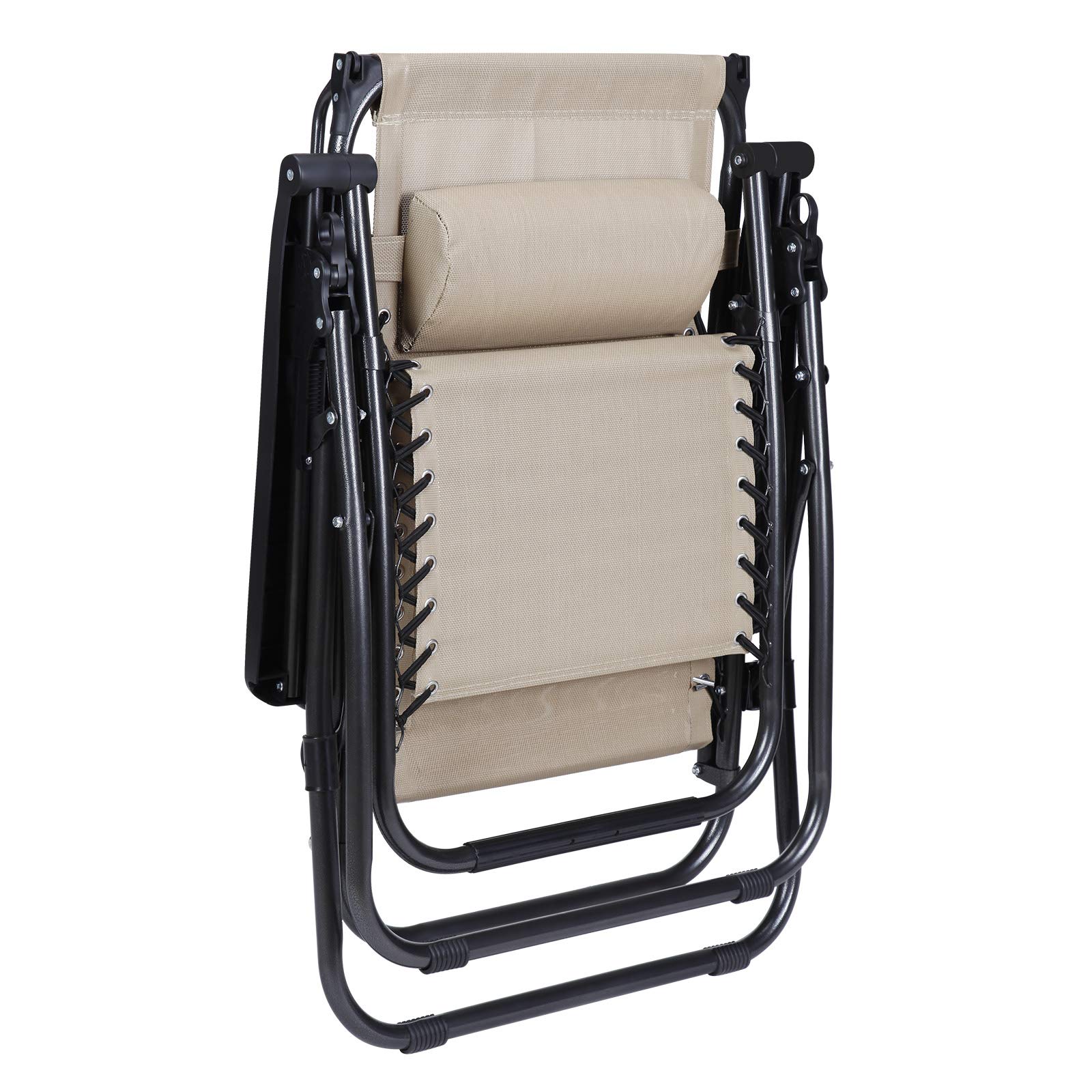 2 Pack Adjustable Zero Gravity Lounge Chair with Pillow & Canopy Shade - Portable Folding Recliner for Outdoor, Patio, Beach, Pool, Camping & Backyard Relaxation (Tan) - Perfect for Sunbathing, Reading & Lounging