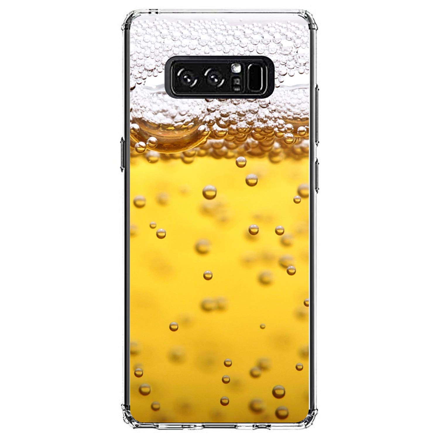 DistinctInk Clear Shockproof Hybrid Case for Samsung Galaxy Note 8 - TPU Bumper with Acrylic Back & Tempered Glass Screen Protector - Beer Foam Bubble Design - Perfect for Daily Protection, Outdoor Activities & Travel