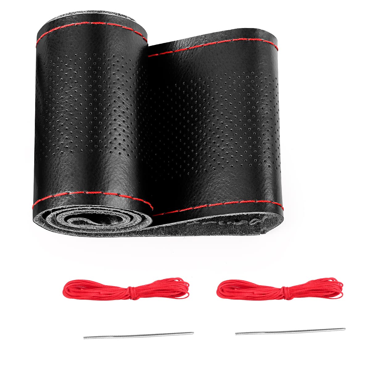 Premium BELINOUS Leather Car Steering Wheel Cover - Stitch On Wrap (Size M4, Black & Red) for Enhanced Grip & Comfort - Perfect for Daily Commute, Road Trips & Luxury Car Interiors