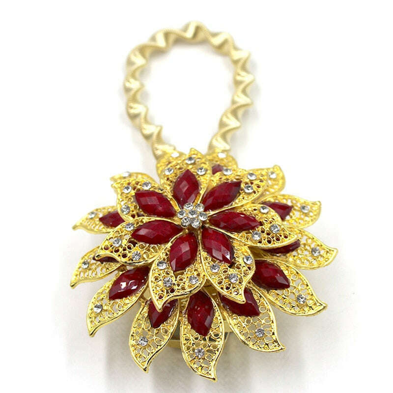 Pearl Simon Flower Shaped Rhinestone Magnetic Curtain Tiebacks - Elegant Window Drapery Holder for Living Room & Bedroom Decor