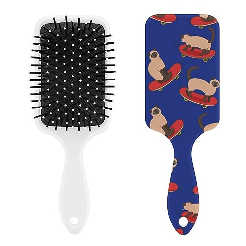 Siamese Cats on Skateboards Wet Brush Detangler Hair Brush - Ultra-Soft Bristles for All Hair Types (Wet, Dry & Damaged Hair) | Gentle Detangling for Women & Kids | Perfect for Daily Hair Care, Travel & Salon Use