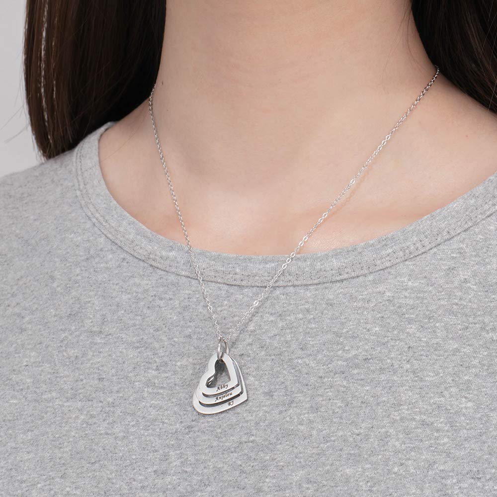 Personalized Mother Name Necklace - 2-5 Hearts Stainless Steel Pendant - Perfect Gift for Women