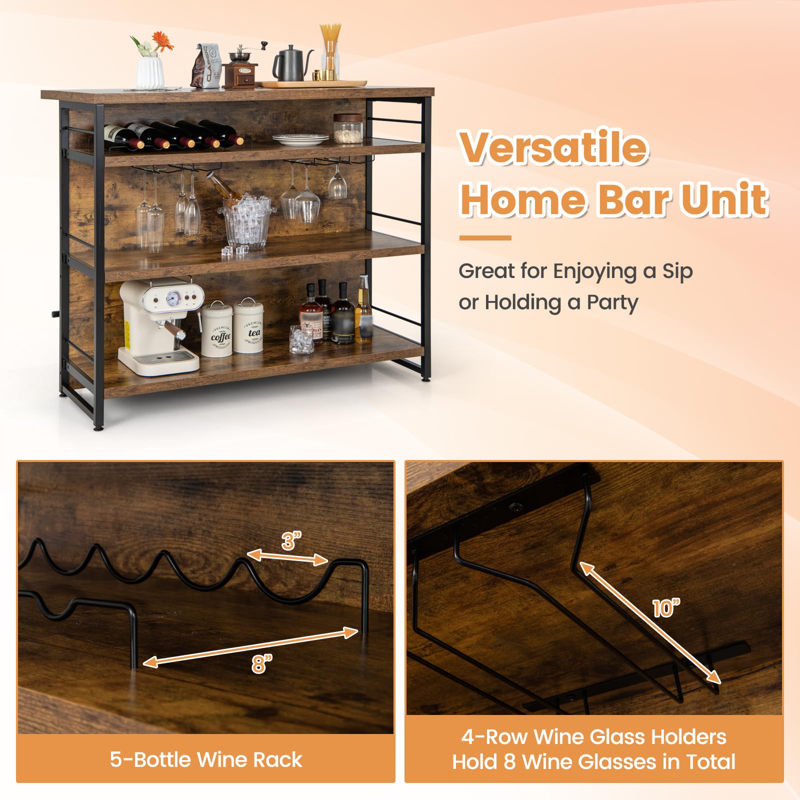 Giantex 4-Tier Industrial Home Bar Cabinet with Wine Rack, Glass Holder & Footrest - Corner Mini Bar Table for Kitchen, Pub & Living Room - Perfect for Entertaining, Relaxing & Stylish Home Decor