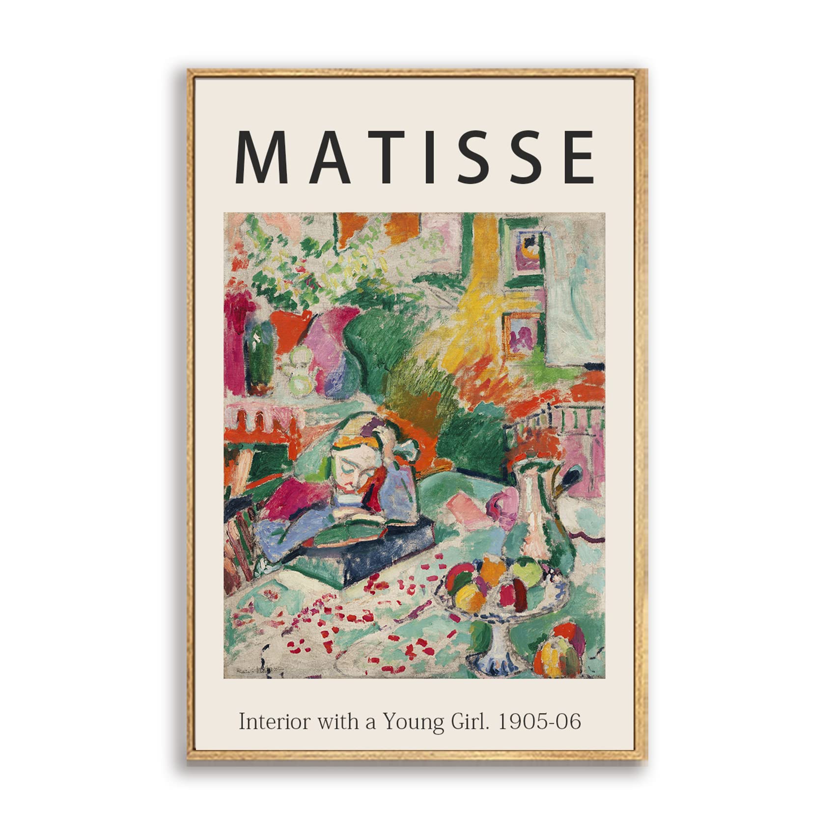 Henri Matisse Framed Canvas Print - Young Girl 1905 Wall Art | 12x16 Inch Natural Wood Frame | Premium Living Room, Bedroom & Office Decor | Vintage French Painting Reproduction for Home & Workspace