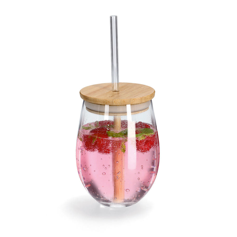 Eco-Friendly 500ml Drinking Jar with Bamboo Lid & Glass Straw - Perfect for Iced Coffee, Smoothies & Water - Reusable Glass Cup for Home, Office & Outdoor Use
