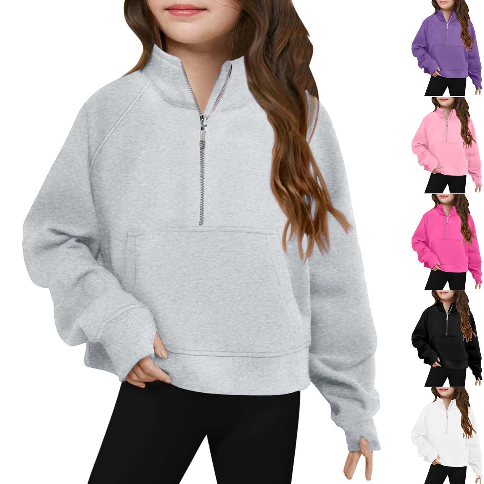 LRMQS Girls Half Zipper Sweatshirts - Cute Trendy Fall Pullover Crop Tops for Teen Girls, Long Sleeve Thumb Hole Sweater - Perfect for School, Outfits, and Casual Wear