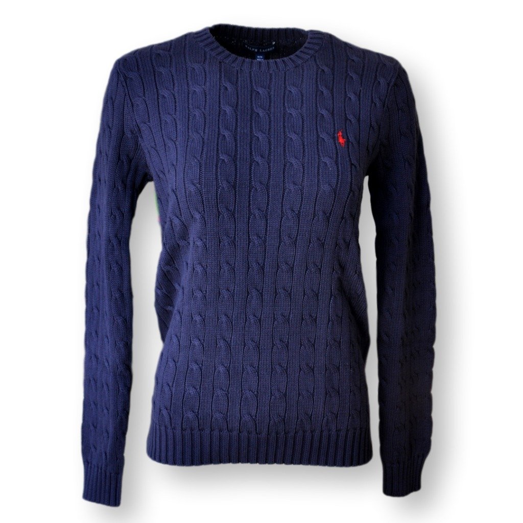Ralph Lauren Women's Cable Knit Crew Neck Sweater - Soft Winter Pullover, Warm Casual Sweater, Hunter Navy, Large | Perfect for Office Wear, Holiday Outfits & Cozy Winter Fashion