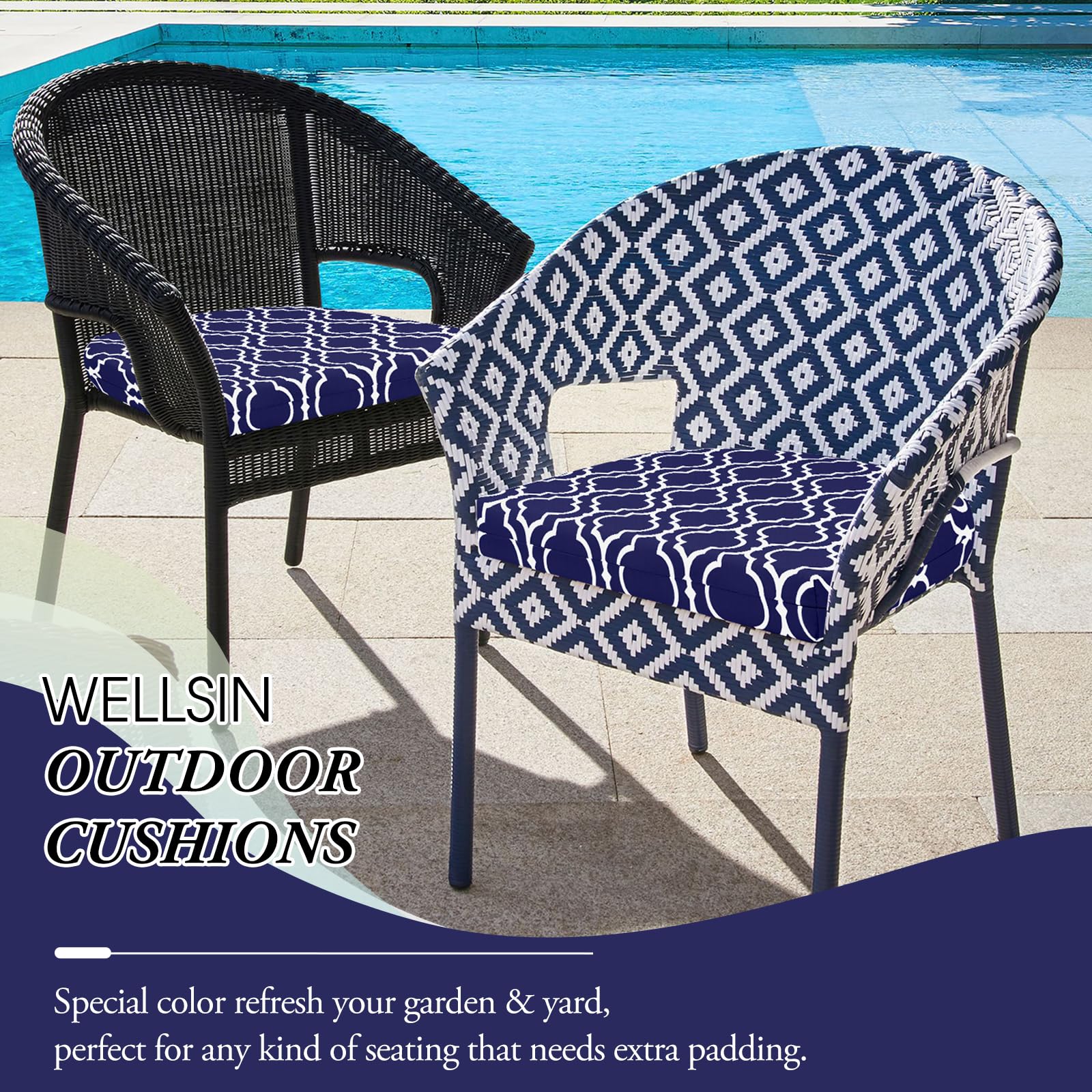 Outdoor Chair Cushions for Patio Furniture - Water Resistant Round Corner Seat Cushions Set of 4 (17