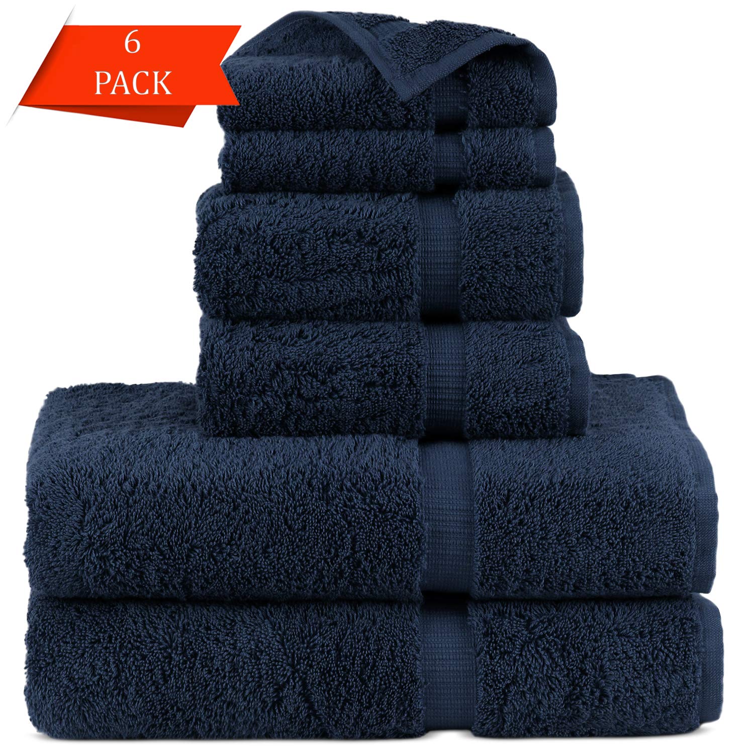 Premium 100% Turkish Cotton Bath Towel Set - 6 Piece (Navy Blue) | Ultra Soft & Absorbent | Luxury Spa, Beach & Home Use