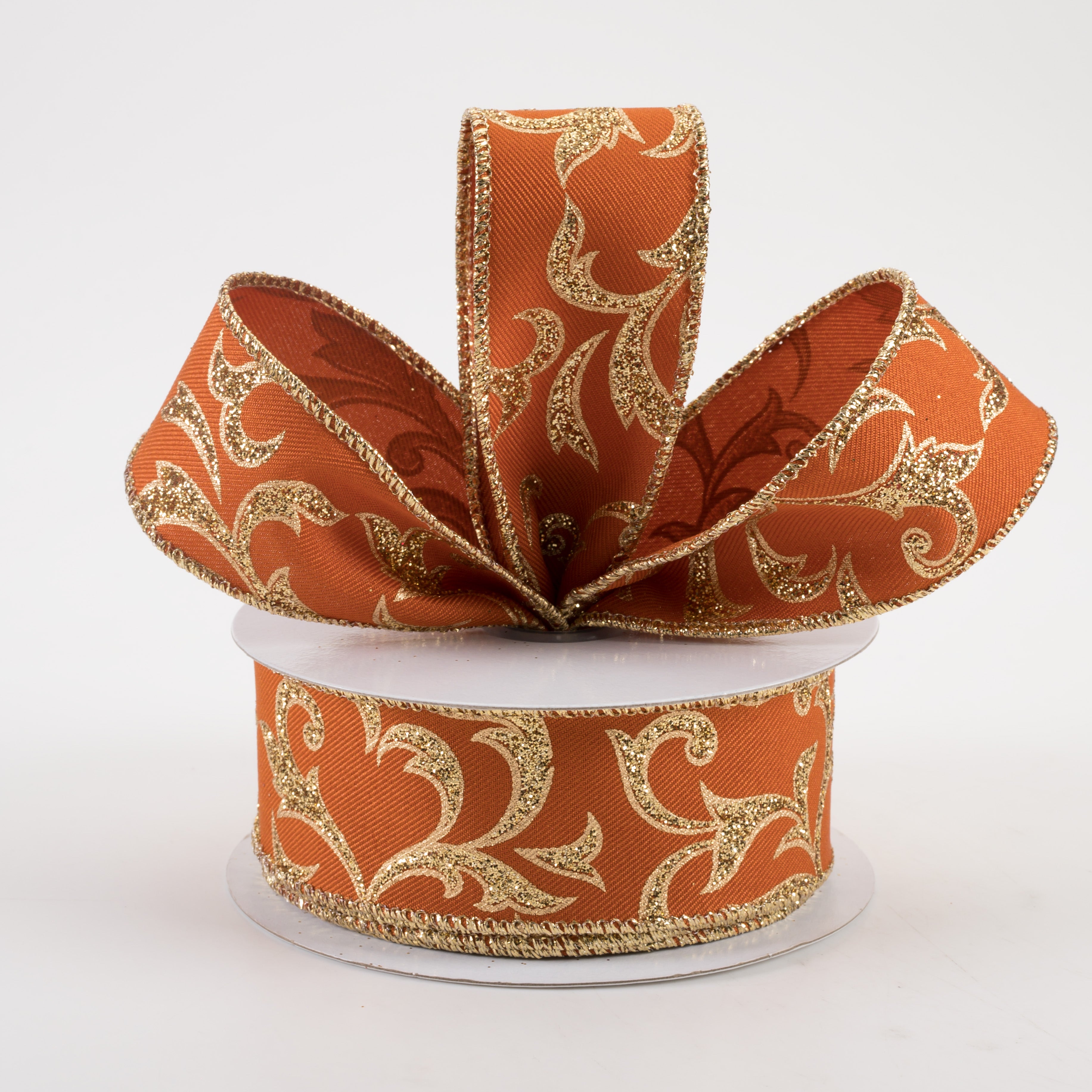 1.5 Inch Acanthus Leaf Ribbon - Autumn Gold Decorative Ribbon (10 Yards) for Gift Wrapping, Wedding Decor, DIY Crafts and Fall Home Decorations