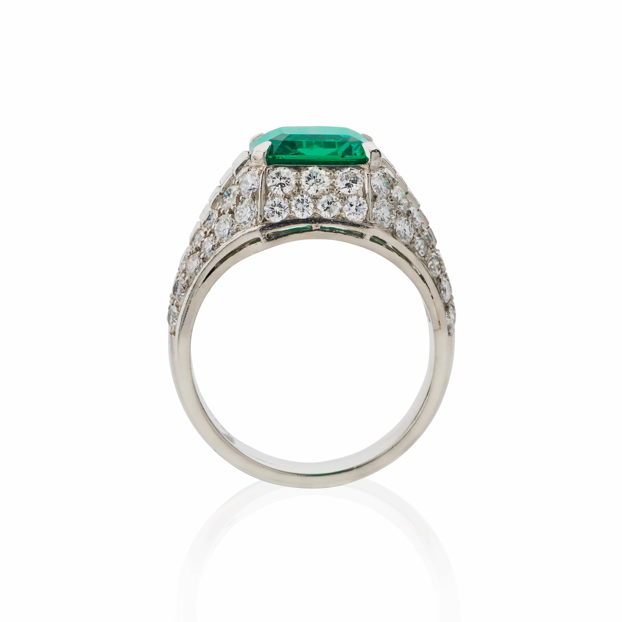 Bulgari Colombian Emerald & Diamond Trombino Ring | 18K Gold Luxury Jewelry for Women | Perfect for Weddings, Anniversaries & Special Occasions