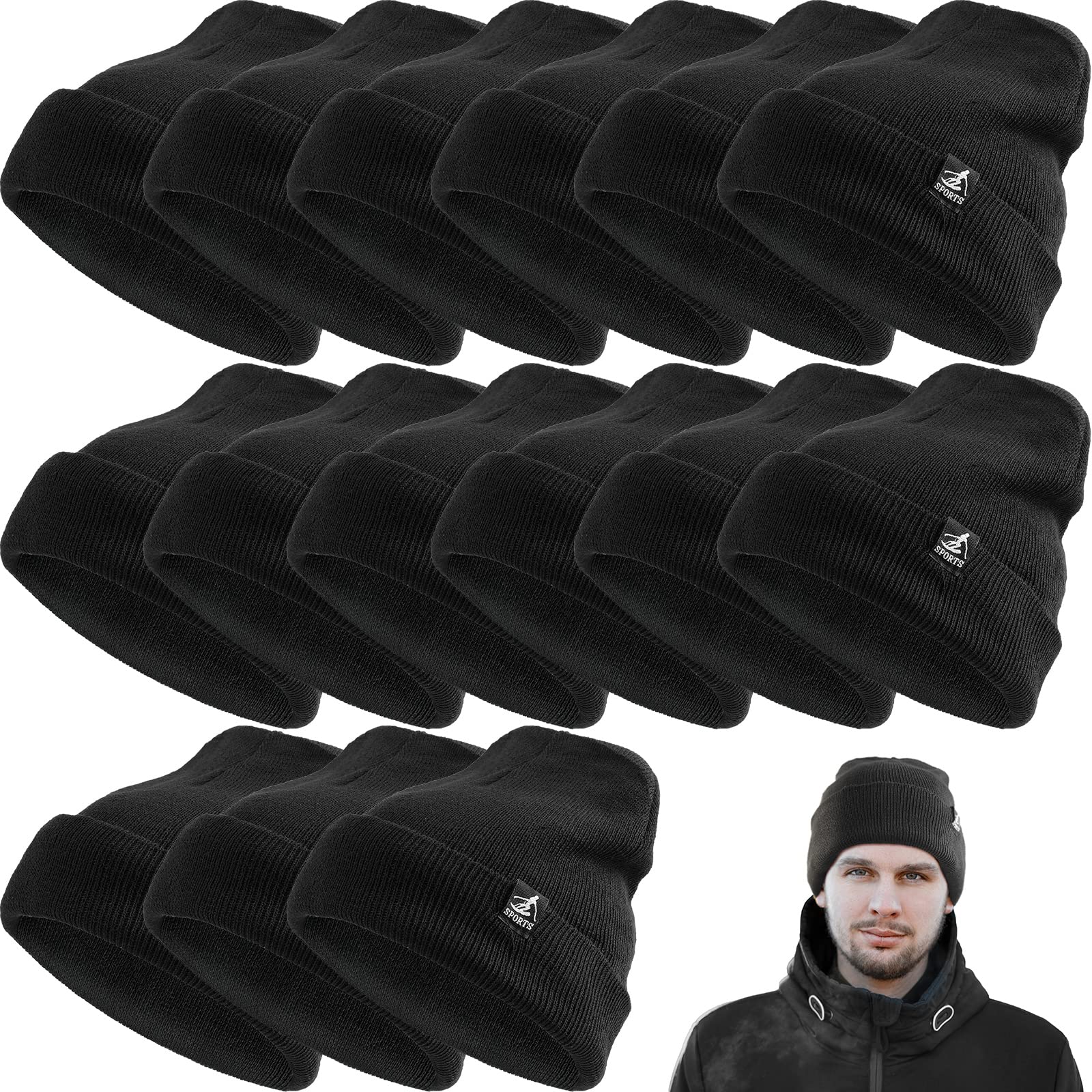 80 Pcs Unisex Winter Beanie Hats Bulk - Warm Fleece Lined Knitted Hats for Men & Women - Cozy Double Layer Cold Weather Accessories - Perfect for Winter Sports, Outdoor Activities & Charity Donations