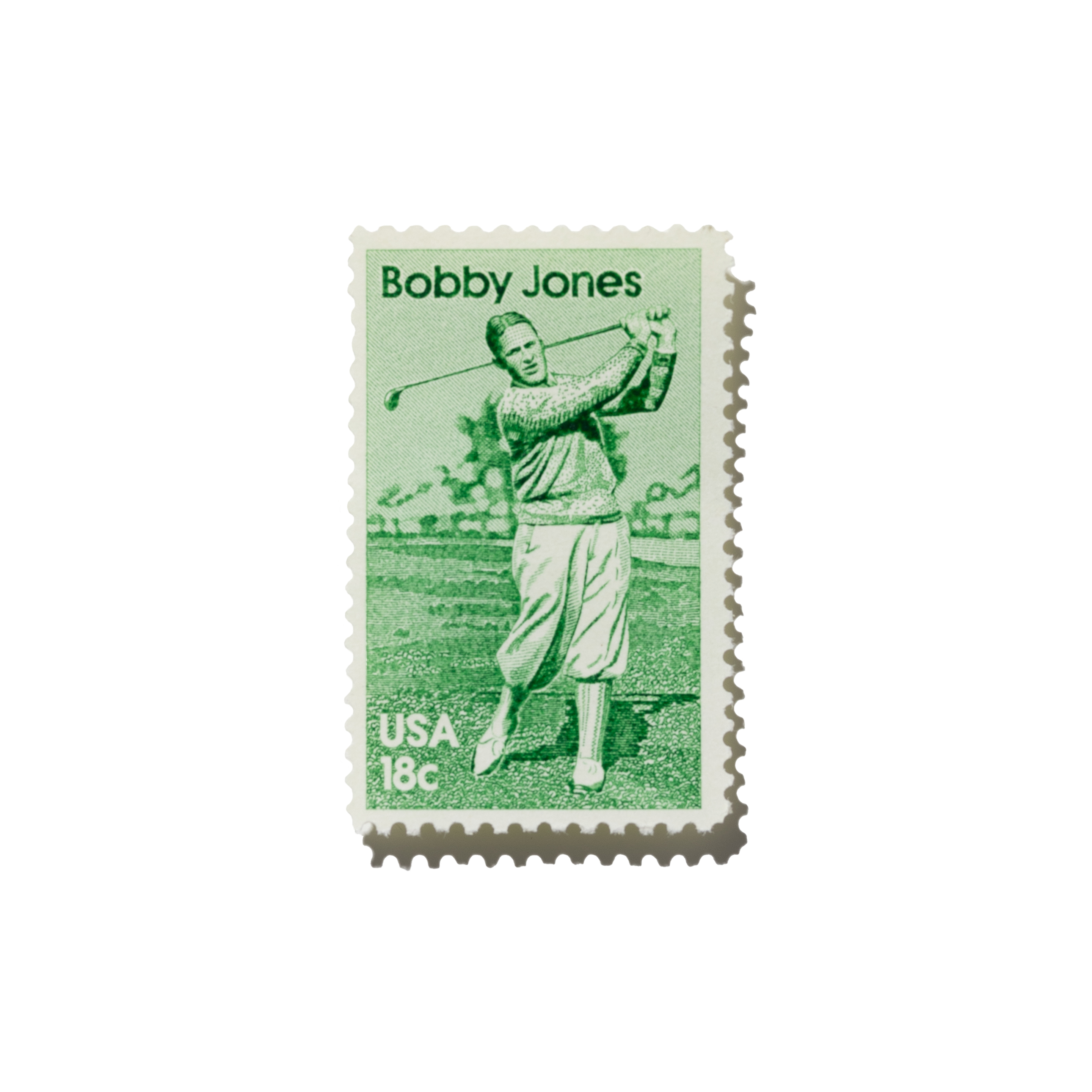 Bobby Jones Golf Stamp (Green) - Collectible Golf Memorabilia for Enthusiasts & Decor for Sports Fans