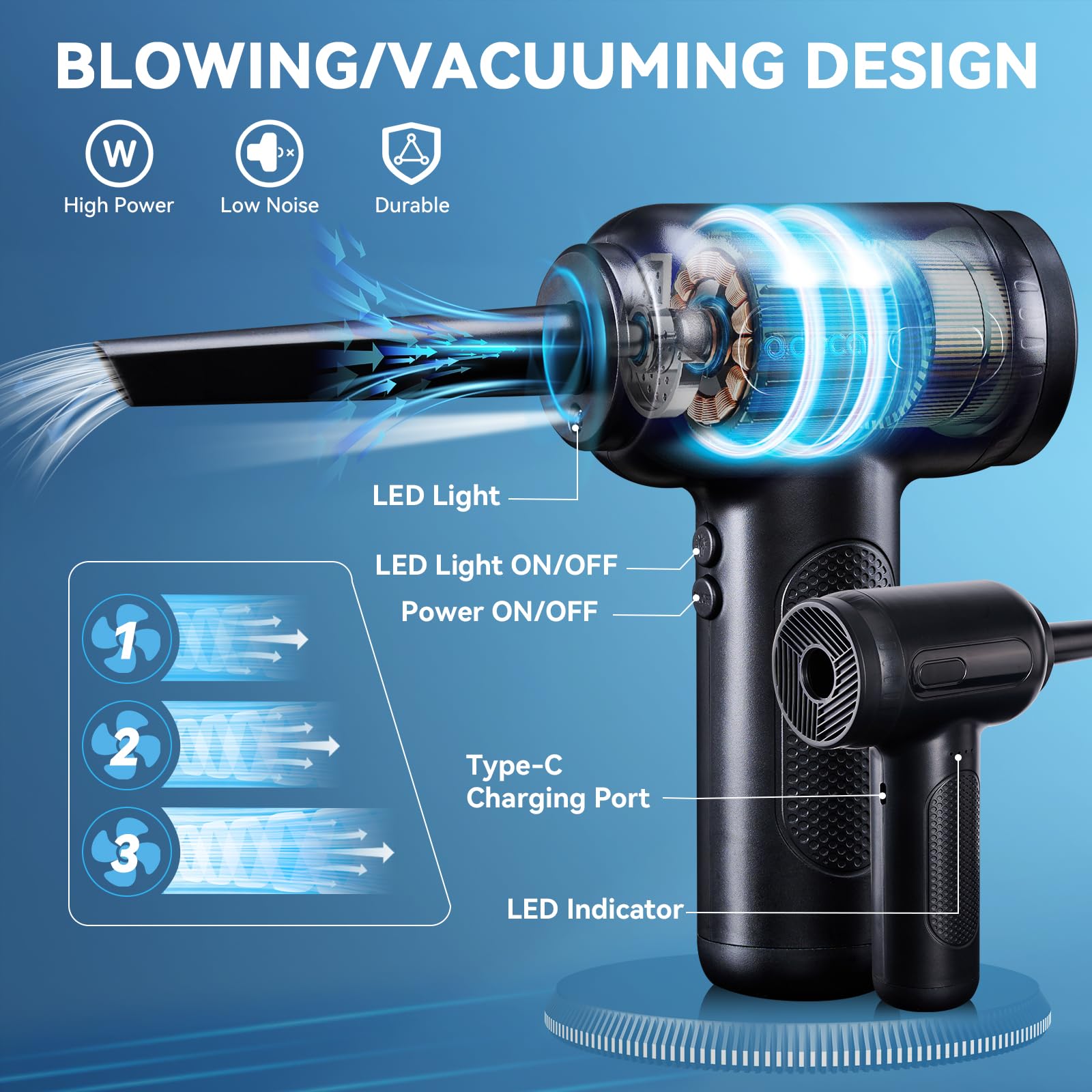 PRO Compressed Air Duster - Electric Keyboard Cleaner & Cordless Air Blower for PC, Laptop, Electronics | Brushless Motor | Perfect for Computer Maintenance, Car Detailing & Home Office Cleaning