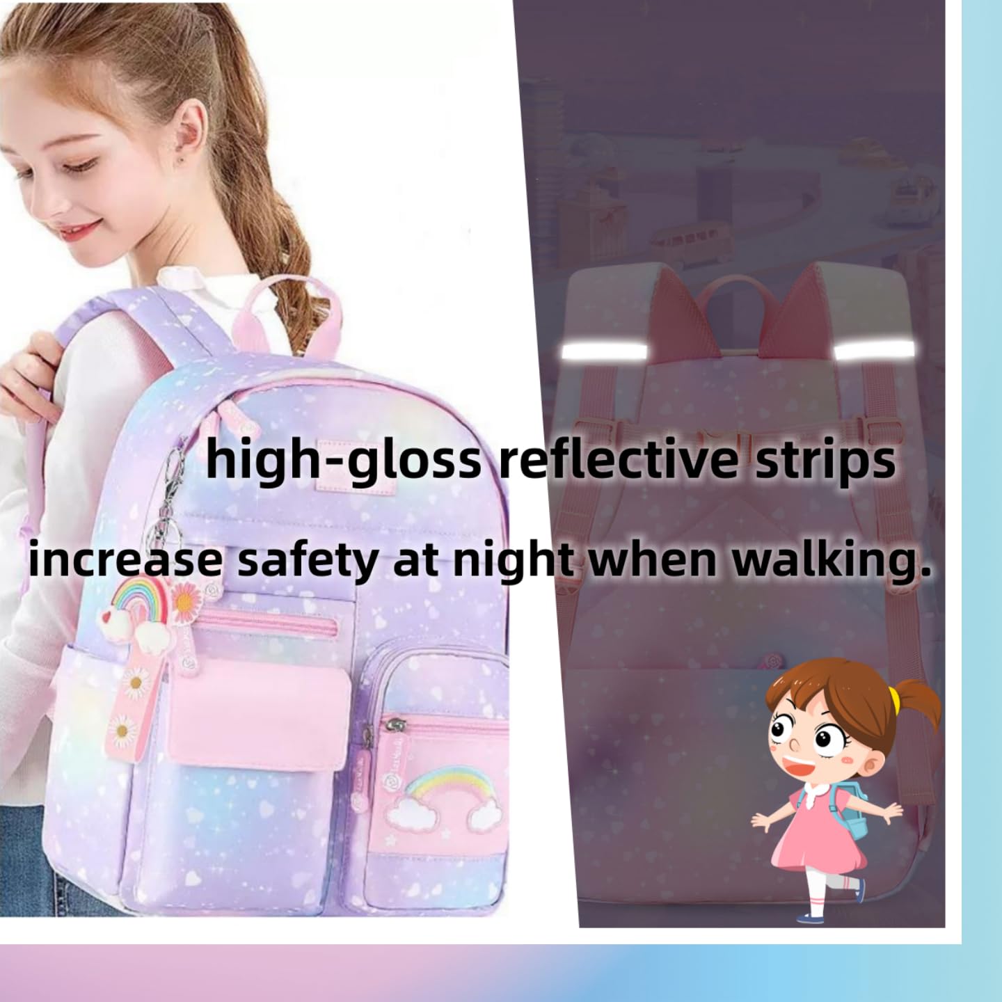 Cute Rainbow Girls Backpack for School - Kawaii Kids Book Bag for Elementary & Primary Students | Perfect for Daily Use, Classroom, Travel & Outdoor Activities