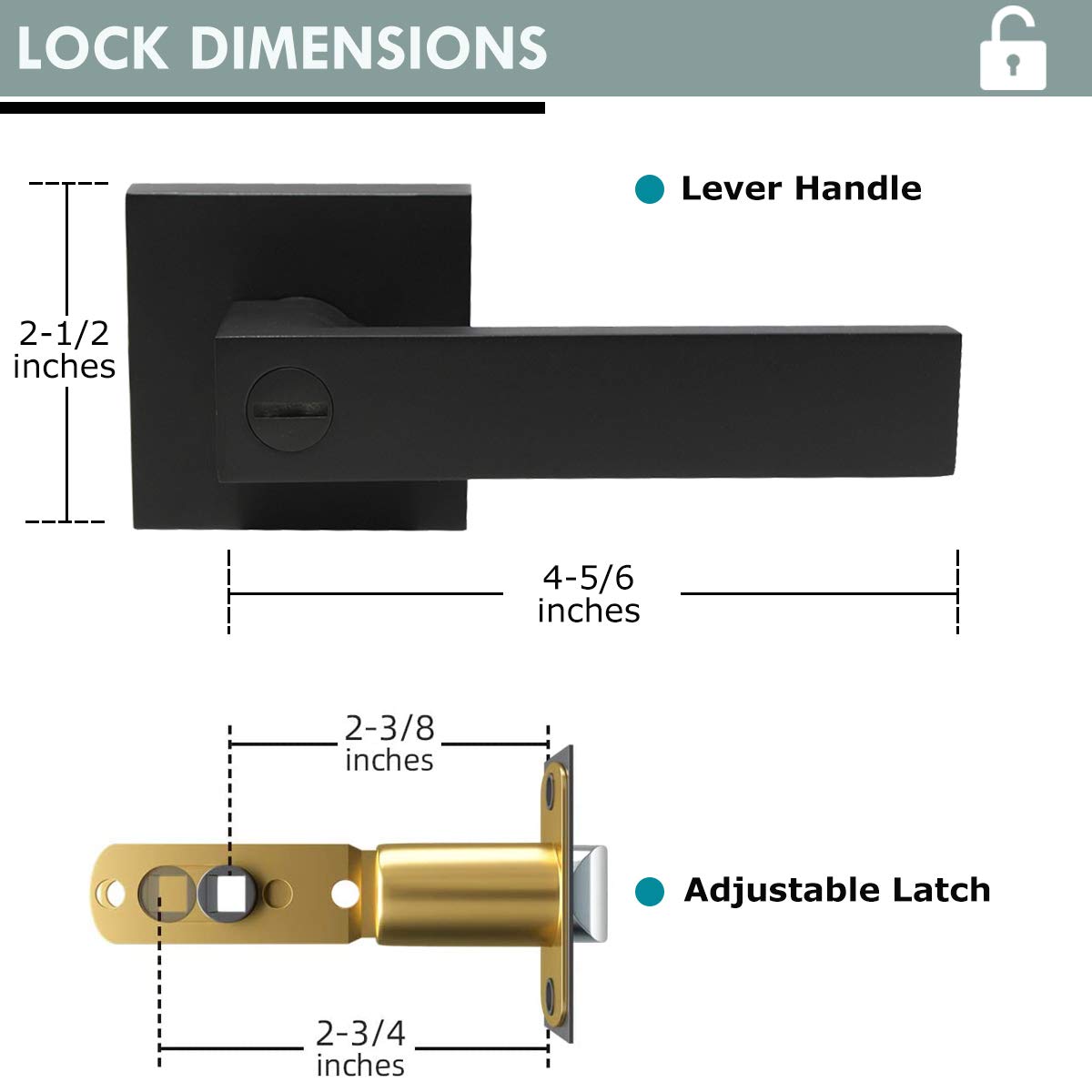5 Pack Matte Black Door Handles with Lock - Keyless Privacy Door Lever for Left/Right Handed Doors - Heavy Duty Square LockSet for Bedroom, Bathroom & Home Office - Easy DIY Installation & Modern Home Upgrade