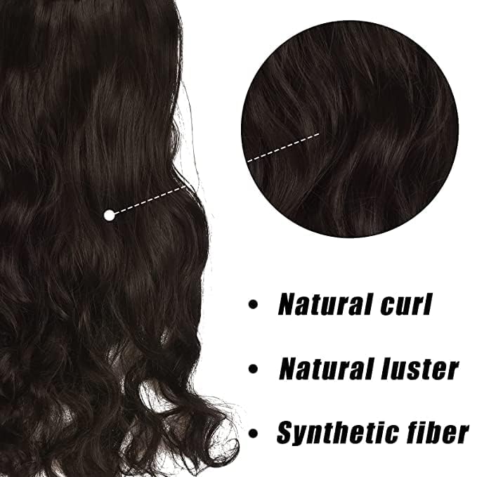 El Cabell Synthetic Hair Extensions - Long Wavy Natural Brown Clip-In Curly Hairpieces for Women (5 Clips) | Perfect for Parties, Weddings & Everyday Styling
