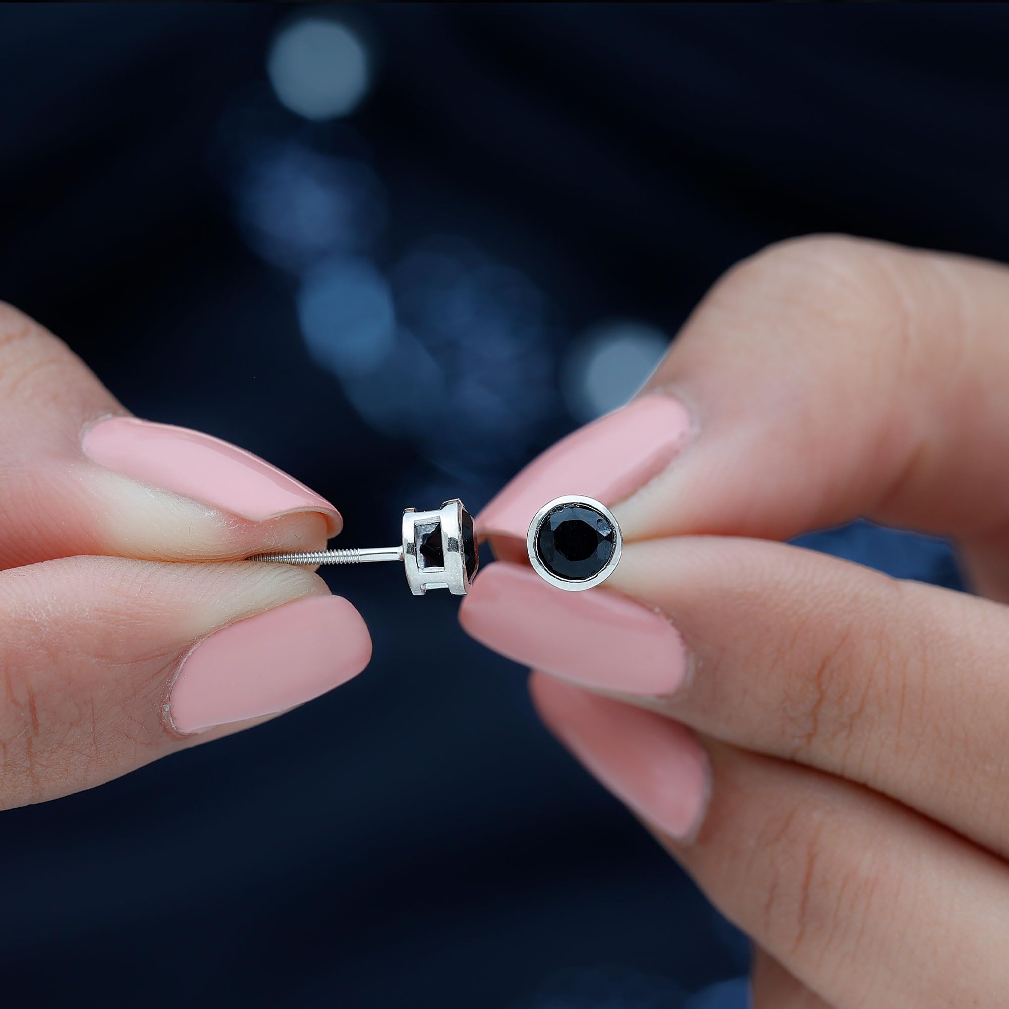 1 CT Black Onyx Stud Earrings for Women - 5mm Round Cut Bezel Set in 14K Gold - Elegant Solitaire Jewelry for Everyday Wear, Office & Special Occasions