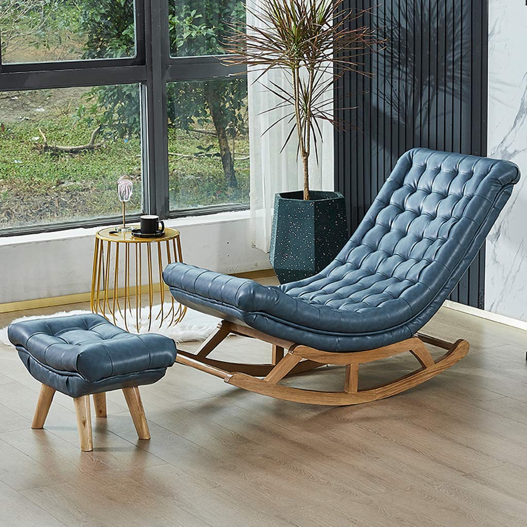 Solid Wood Recliner Rocking Chair - Comfortable Reading & Lounge Chair for Living Room, Nursery, Deck, Coffee Shop - Perfect Relaxing, Napping & Sunbathing Chair for Adults & Pregnant Women