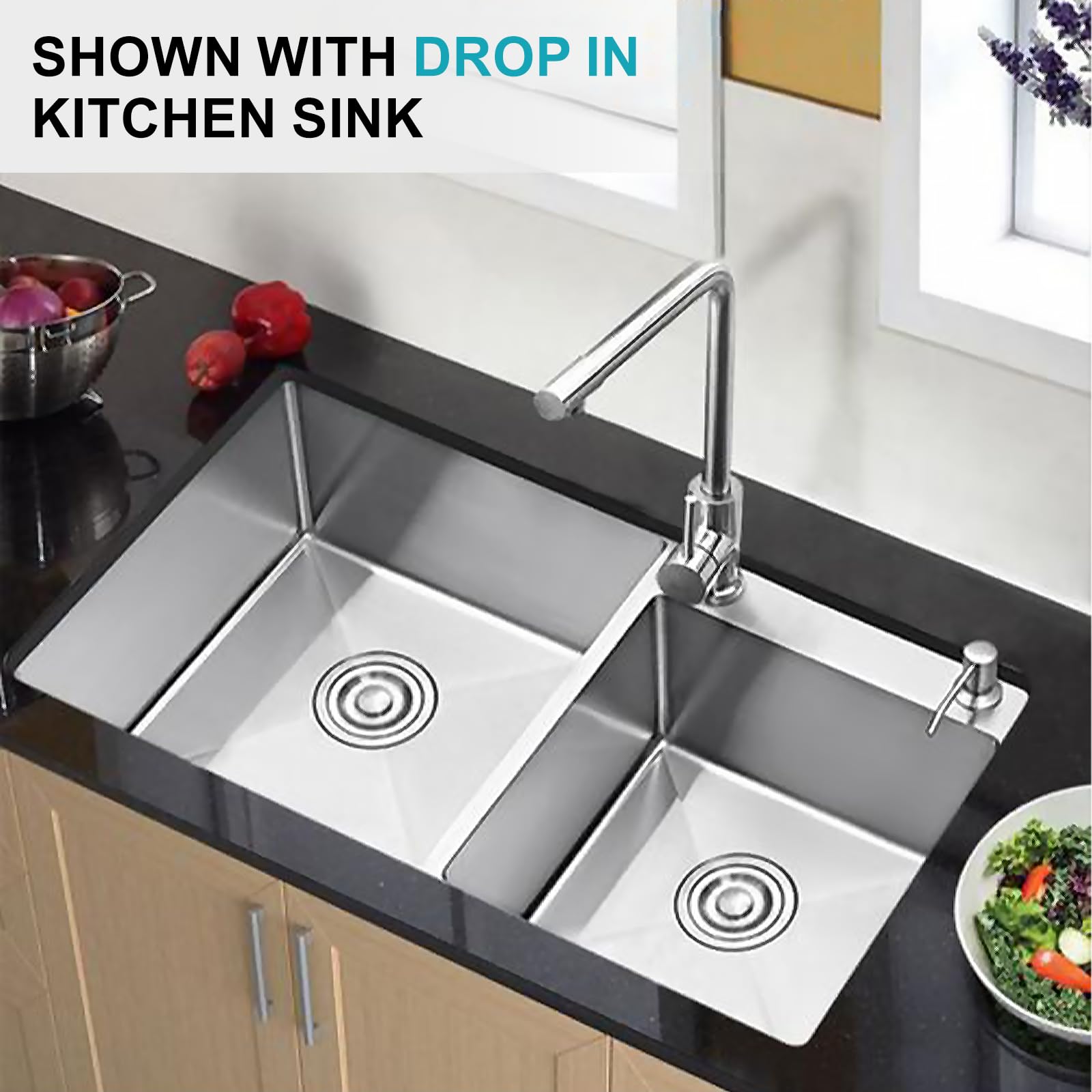 31.5x17.7 Inch Drop-in/Topmount Double Bowl Stainless Steel Kitchen Sink - Nano-Coated, Anti-Clog Drainage & Fruit Baskets Included - Perfect for Modern Kitchens, Meal Prep & Dishwashing