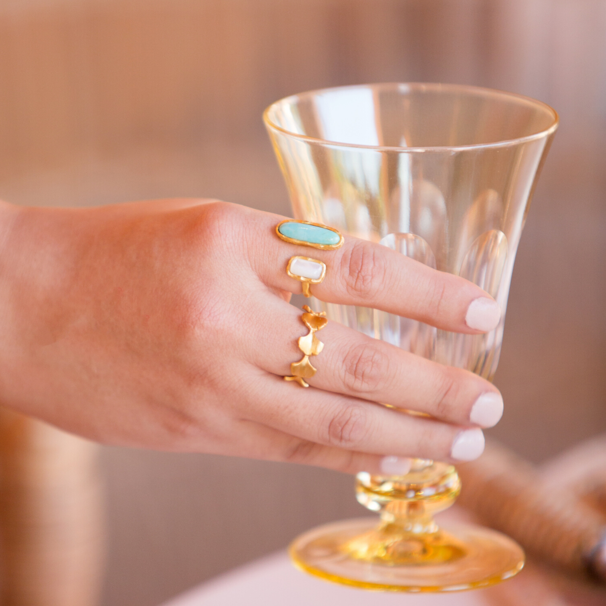 Deco Twin Stone Ring - Turquoise & Pearl Jewelry for Women | Boho Chic Fashion Accessory | Perfect for Parties, Weddings & Everyday Wear