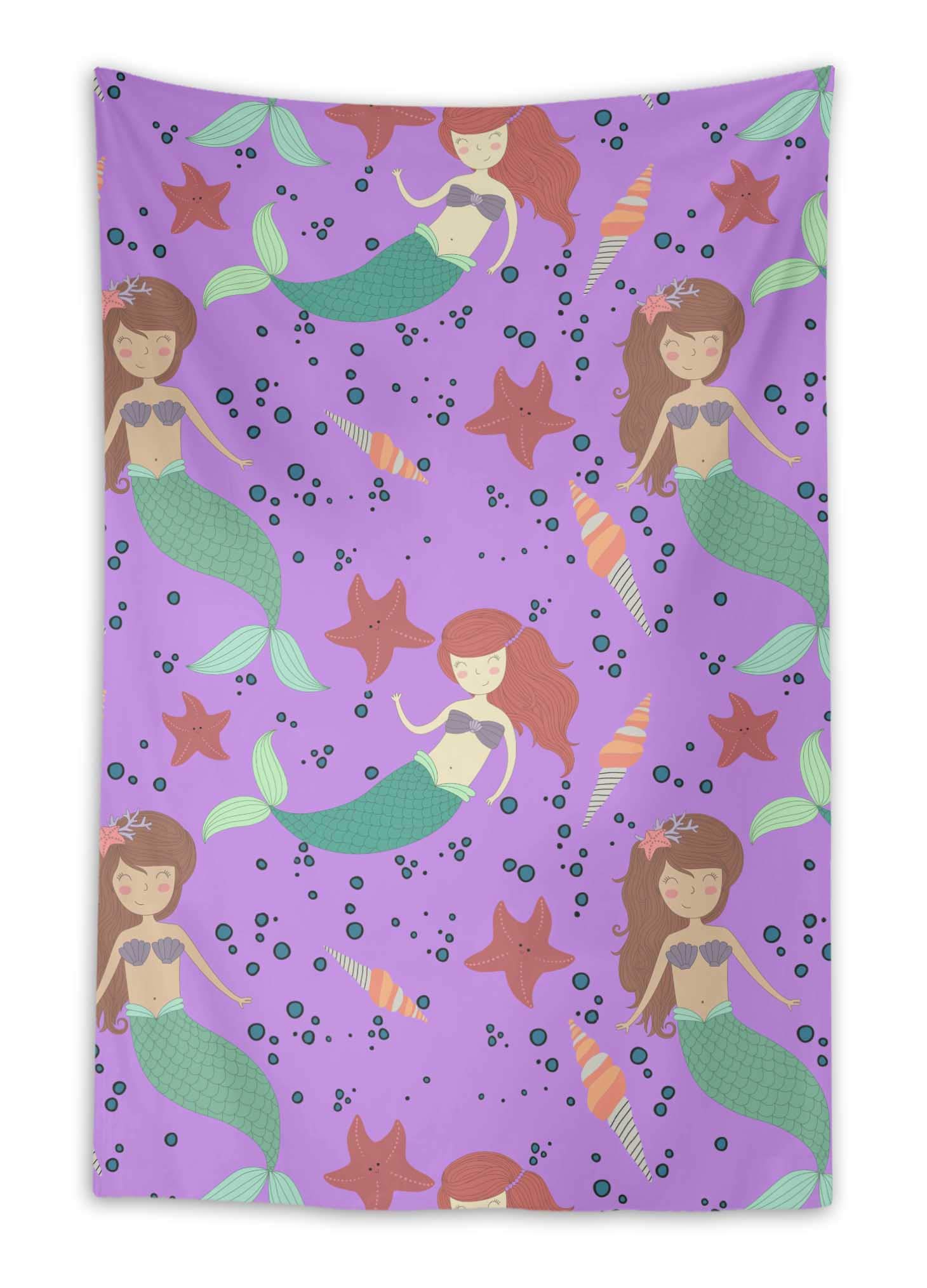 Purple Mermaid & Starfish Ocean Themed Tapestry - 58 x 58 Inch Wall Hanging Decor for Bedroom, Living Room, Dorm - Perfect for Beach House, Boho Style, or Kids Room